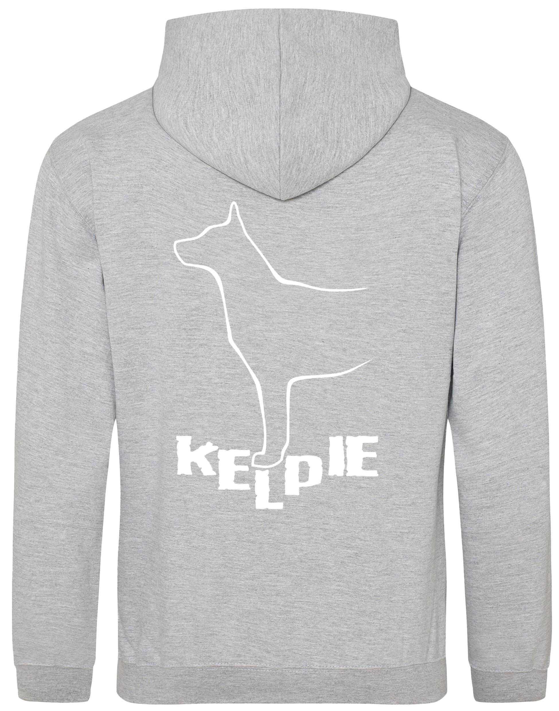 Kelpi Design Pullover Hoodie featuring exclusive breed-inspired artwork, cozy fleece interior, and personalization options for dog lovers.