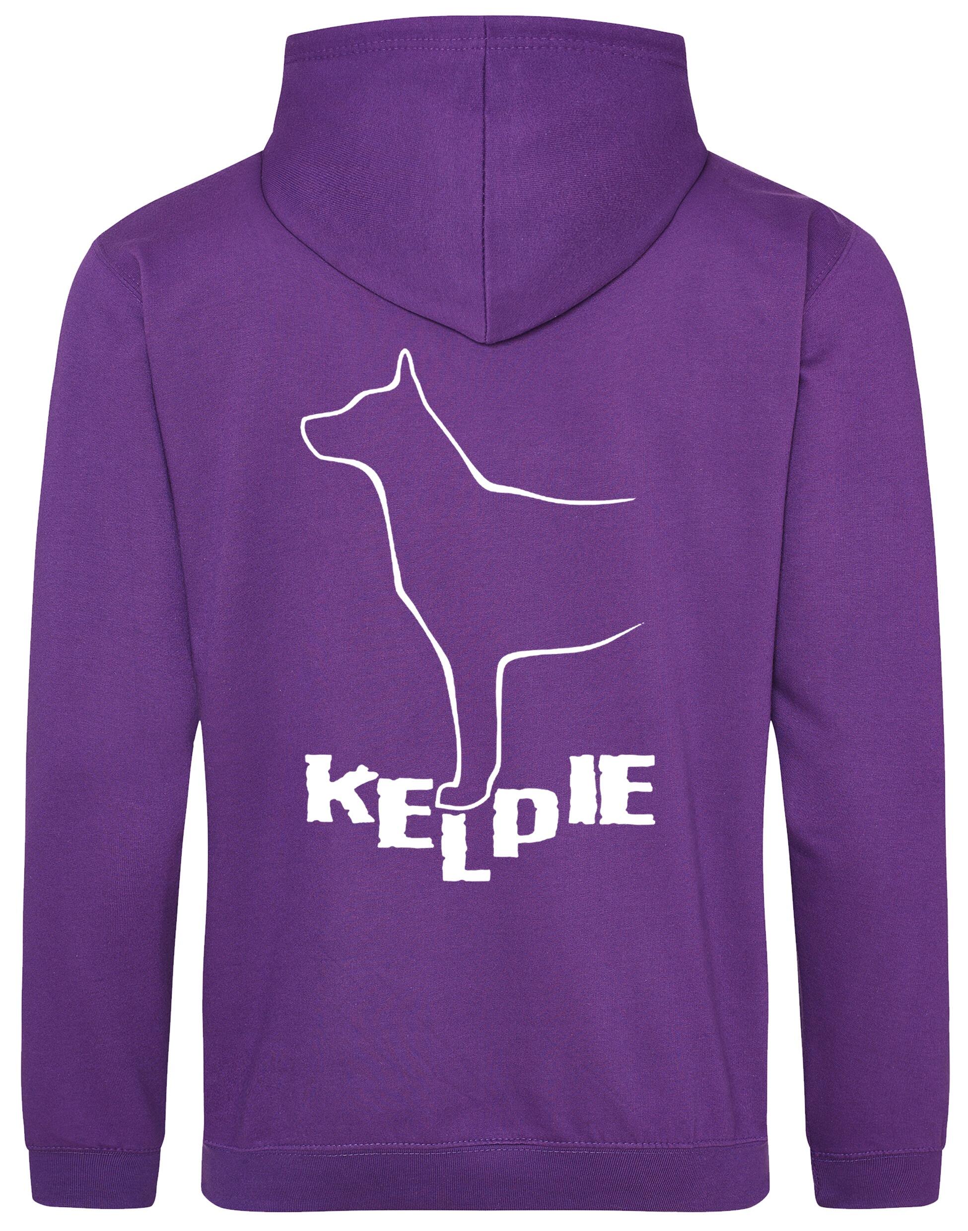 Kelpi Design Pullover Hoodie featuring exclusive breed-inspired artwork, cozy fleece interior, and personalization options for dog lovers.