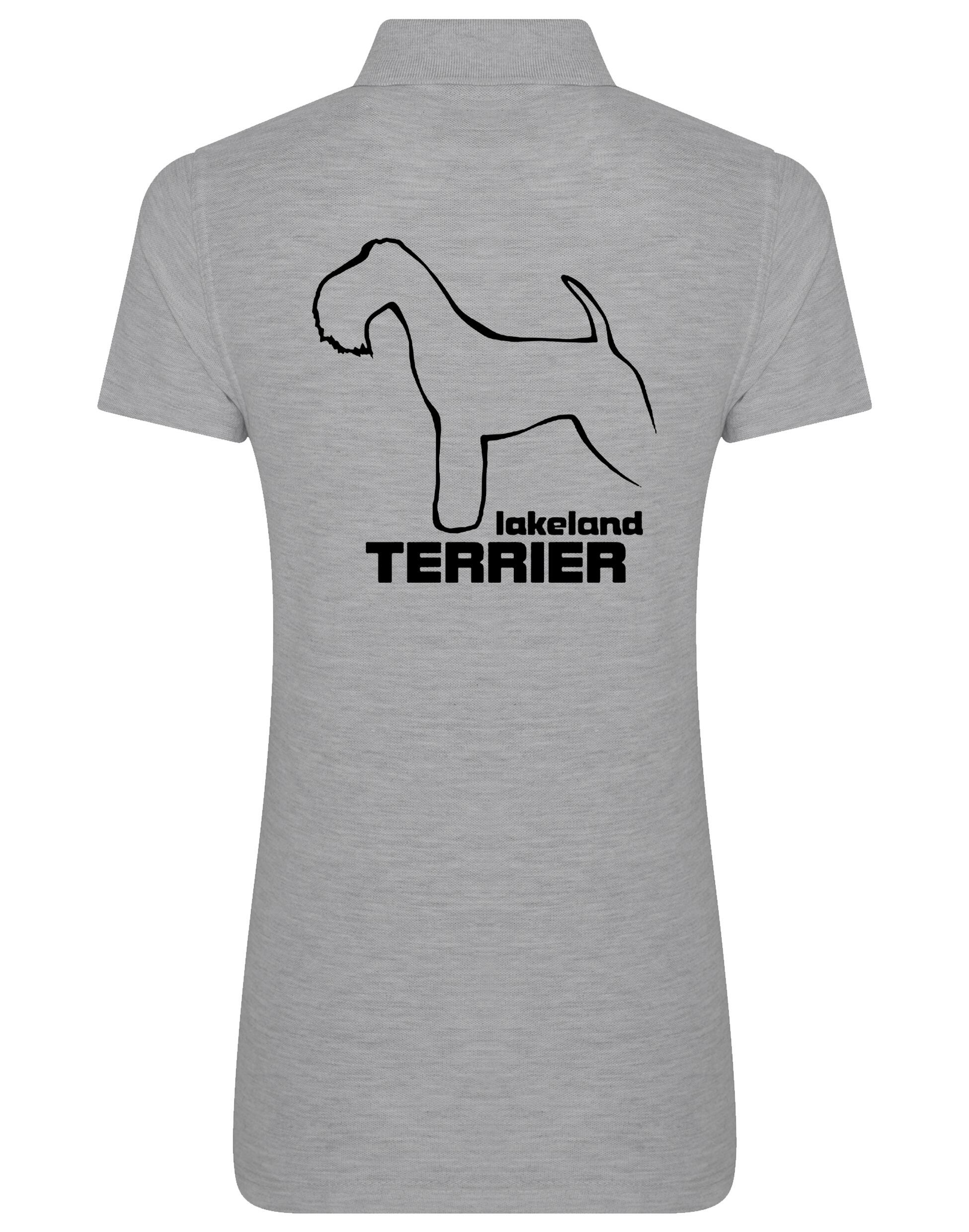 Women's cotton polo featuring an exclusive Lakeland Terrier design with a flattering fit.
