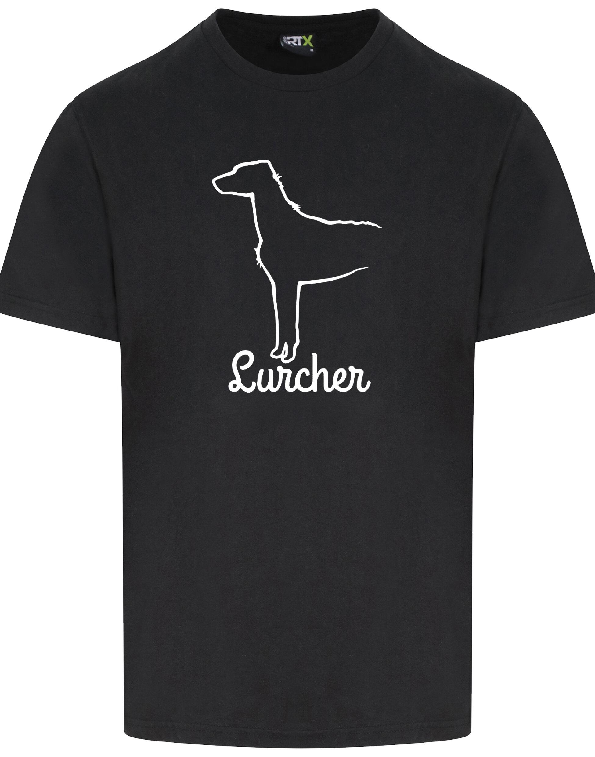 Lurcher Unisex Roundneck T-shirt with exclusive breed artwork and soft cotton fabric.