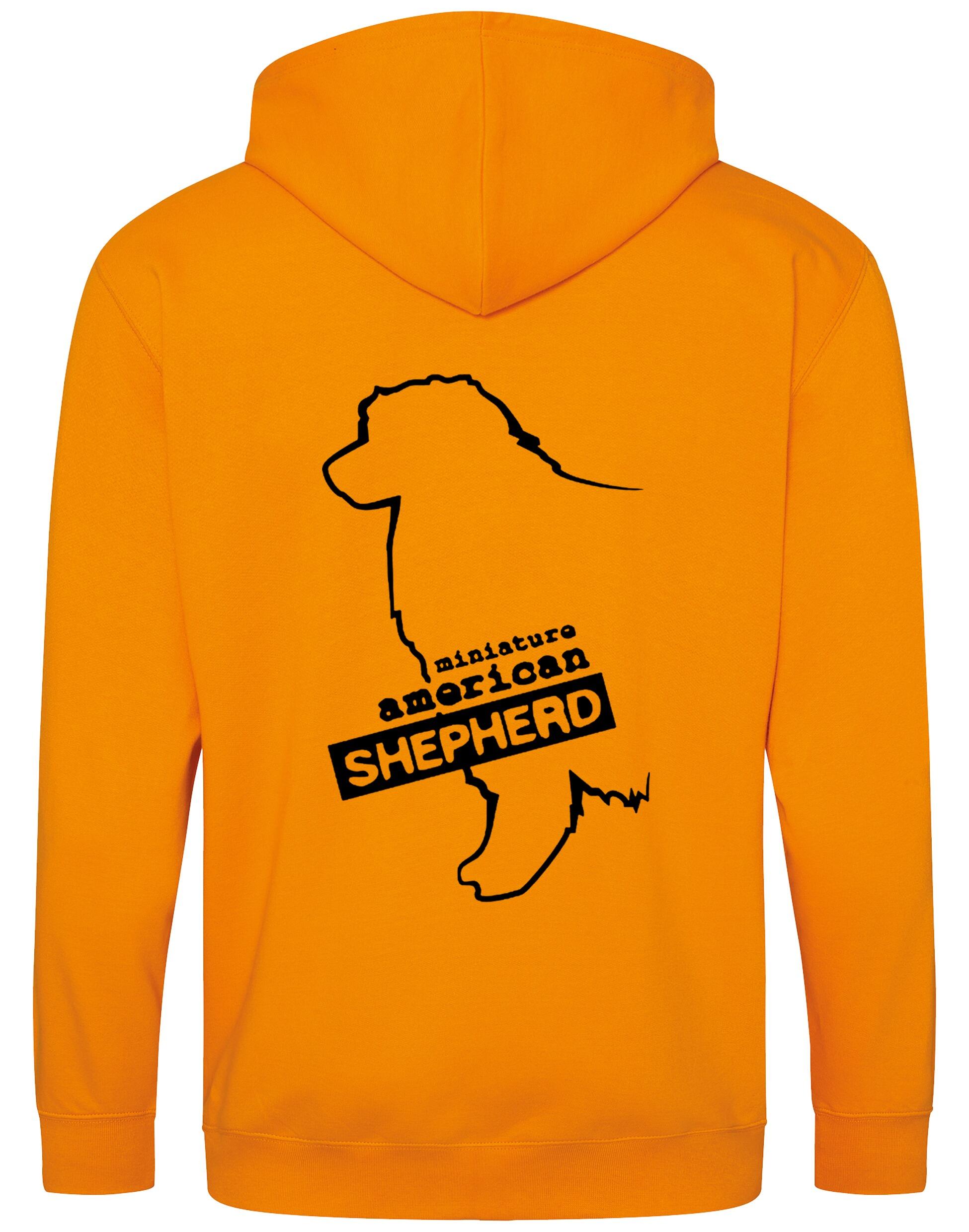 Miniature American Shepherd Zipped Hoodie featuring exclusive breed artwork, cozy fleece lining, and spacious front pockets.