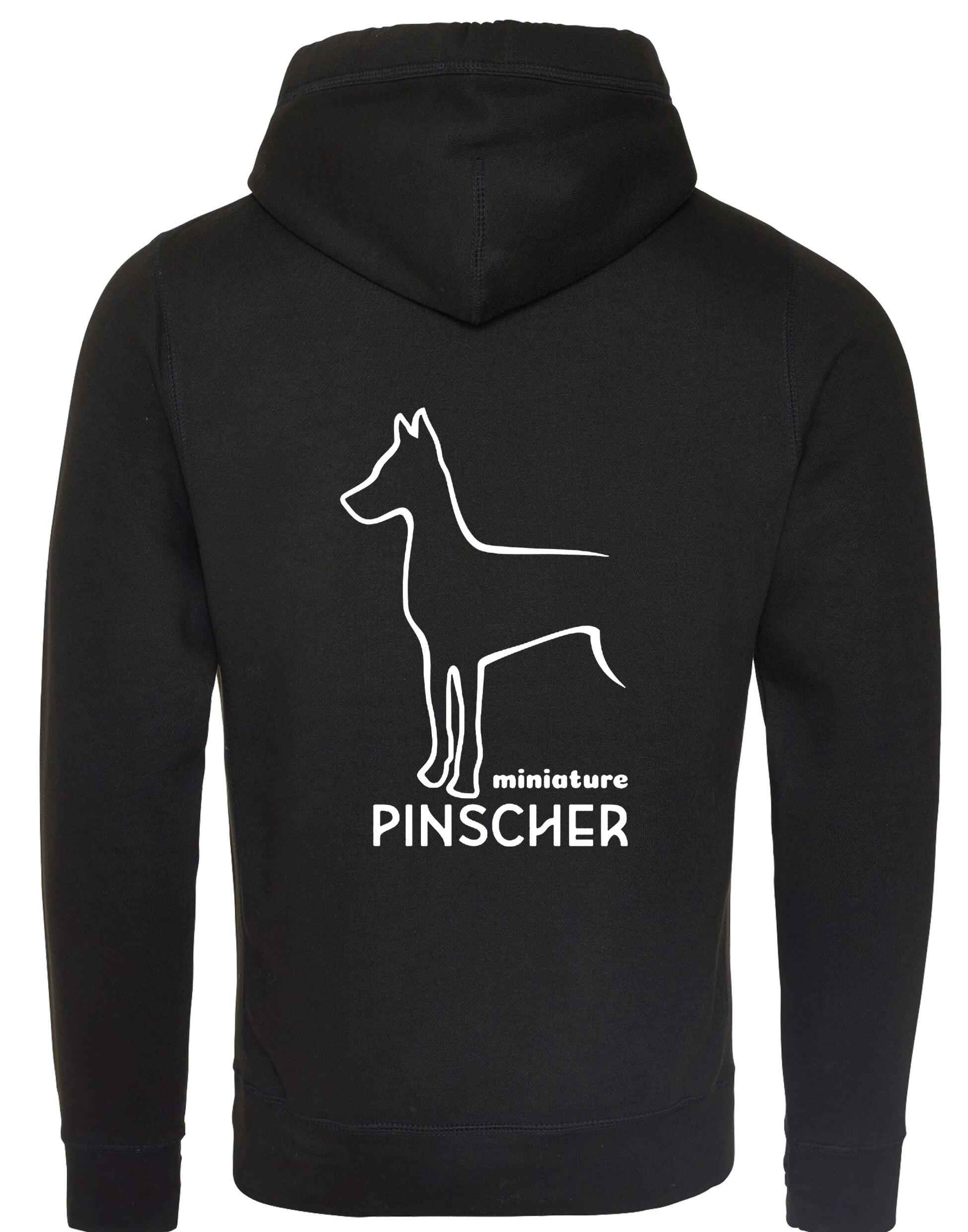 Miniature Pinscher Crossneck Pullover Hoodie with exclusive breed design, soft fleece lining, and modern crossneck style.