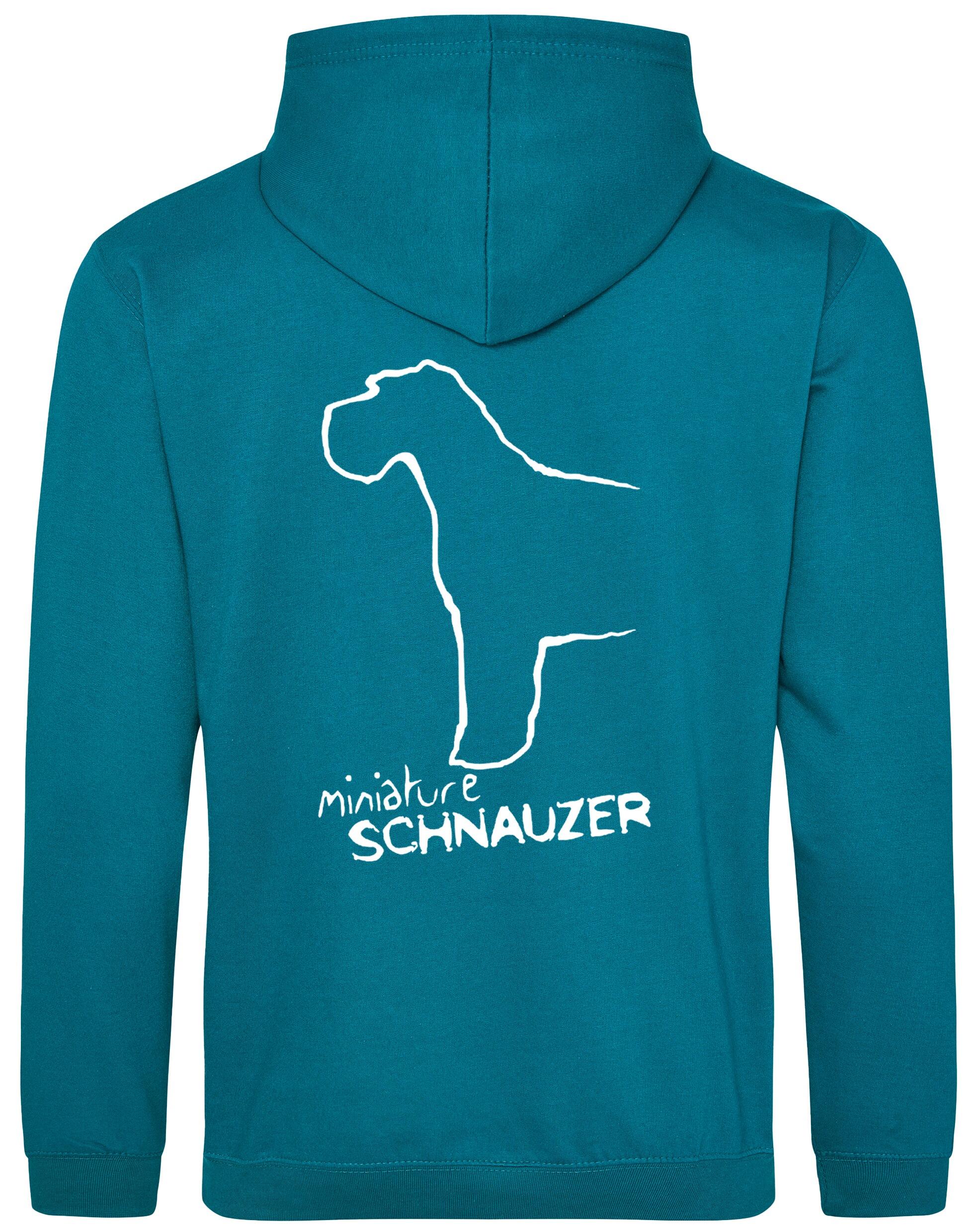 Miniature Schnauzer Pullover Hoodie with exclusive breed artwork, fleece interior, and customisation options for dog lovers.