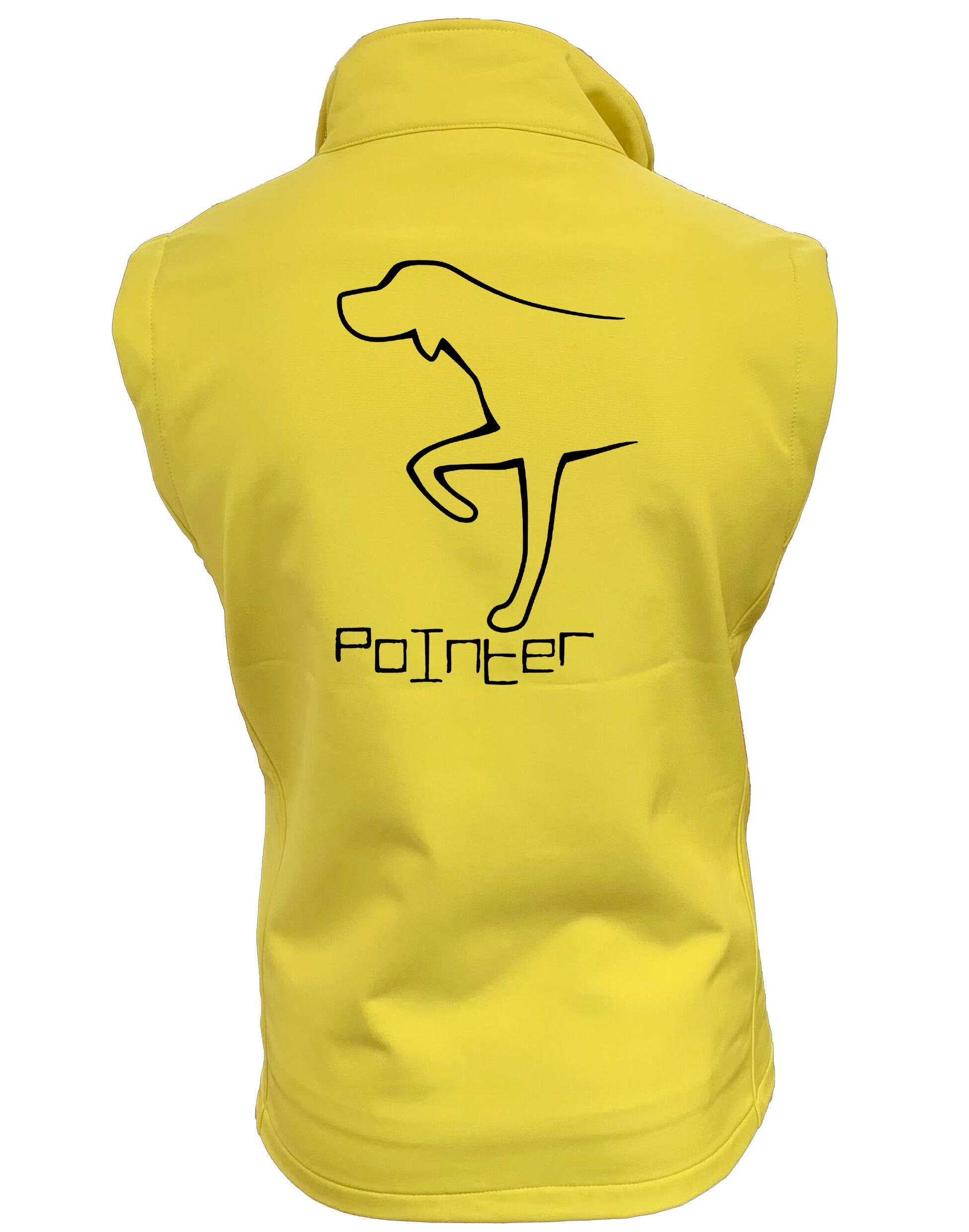 Pointer Unisex Softshell Gilet – lightweight, fleece-lined, water-resistant vest featuring exclusive Pointer artwork, designed for outdoor comfort and style, perfect for Pointer lovers.