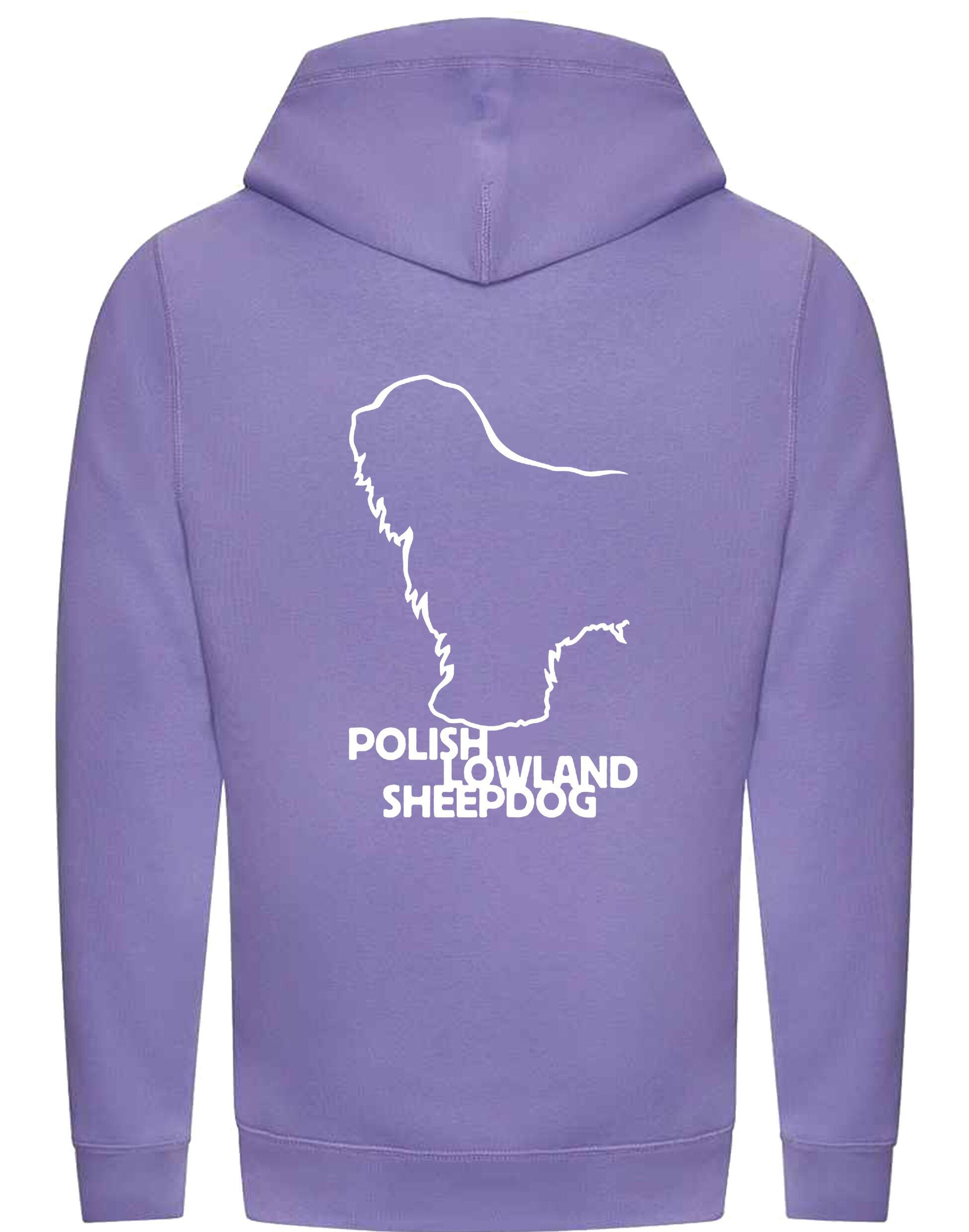 Polish Lowland Sheepdog Crossneck Pullover Hoodie featuring exclusive breed artwork, a modern crossneck design, a fleece interior, and a spacious kangaroo pocket for warmth and style.