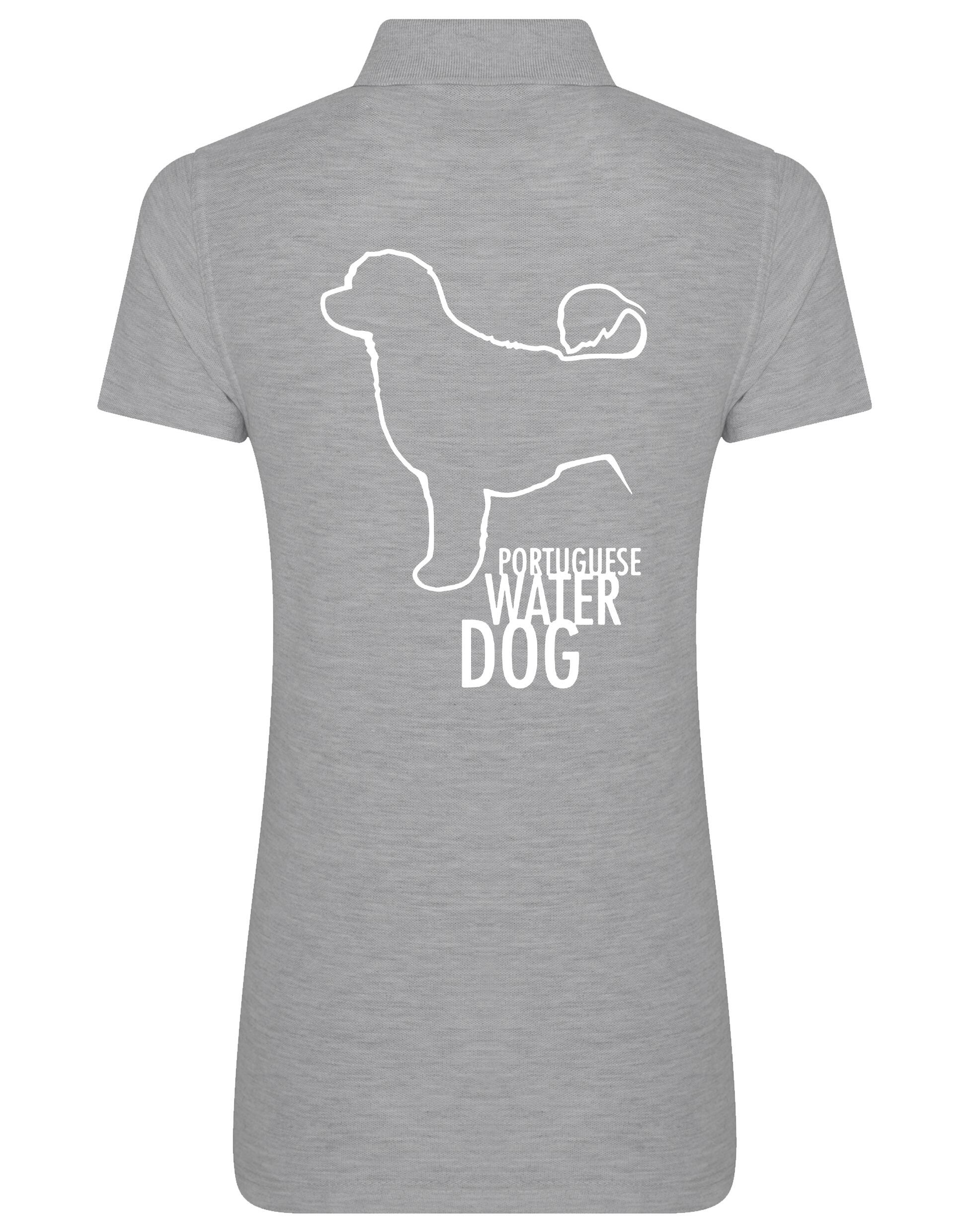 Women's Portuguese Water Dog Cotton Polo featuring exclusive breed artwork on the back, crafted from premium breathable cotton with a flattering feminine fit for timeless elegance and comfort.