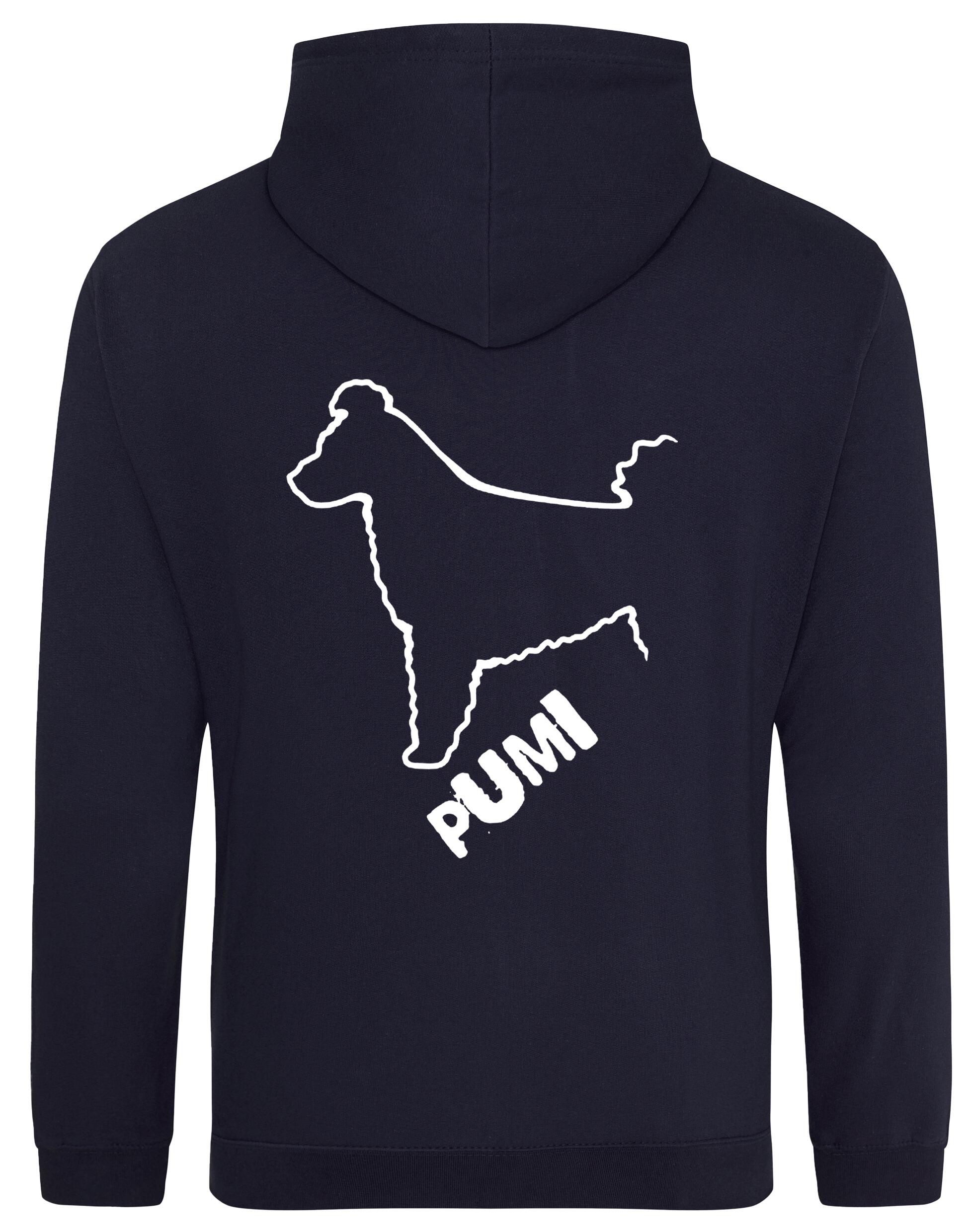 Unisex Hungarian Pumi Design Pullover Hoodie featuring exclusive breed artwork with personalization options, crafted from premium heavy-blend fabric with a cozy brushed fleece interior, ribbed cuffs, and a double-fabric hood for stylish, lasting comfort.