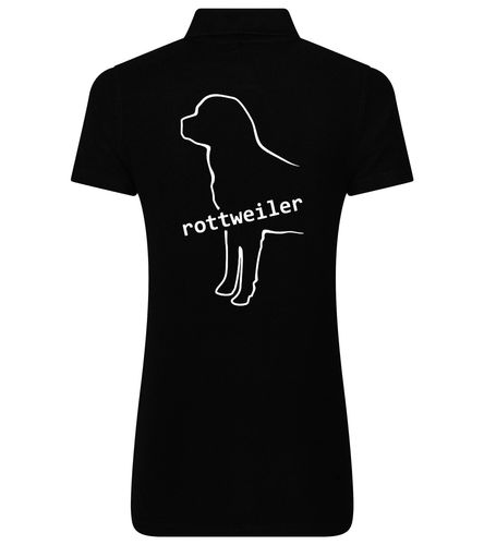 Rottweiler Women’s Cotton Polo featuring exclusive breed artwork, soft breathable cotton fabric, structured collar, flattering feminine fit, and polished style for breed enthusiasts.
