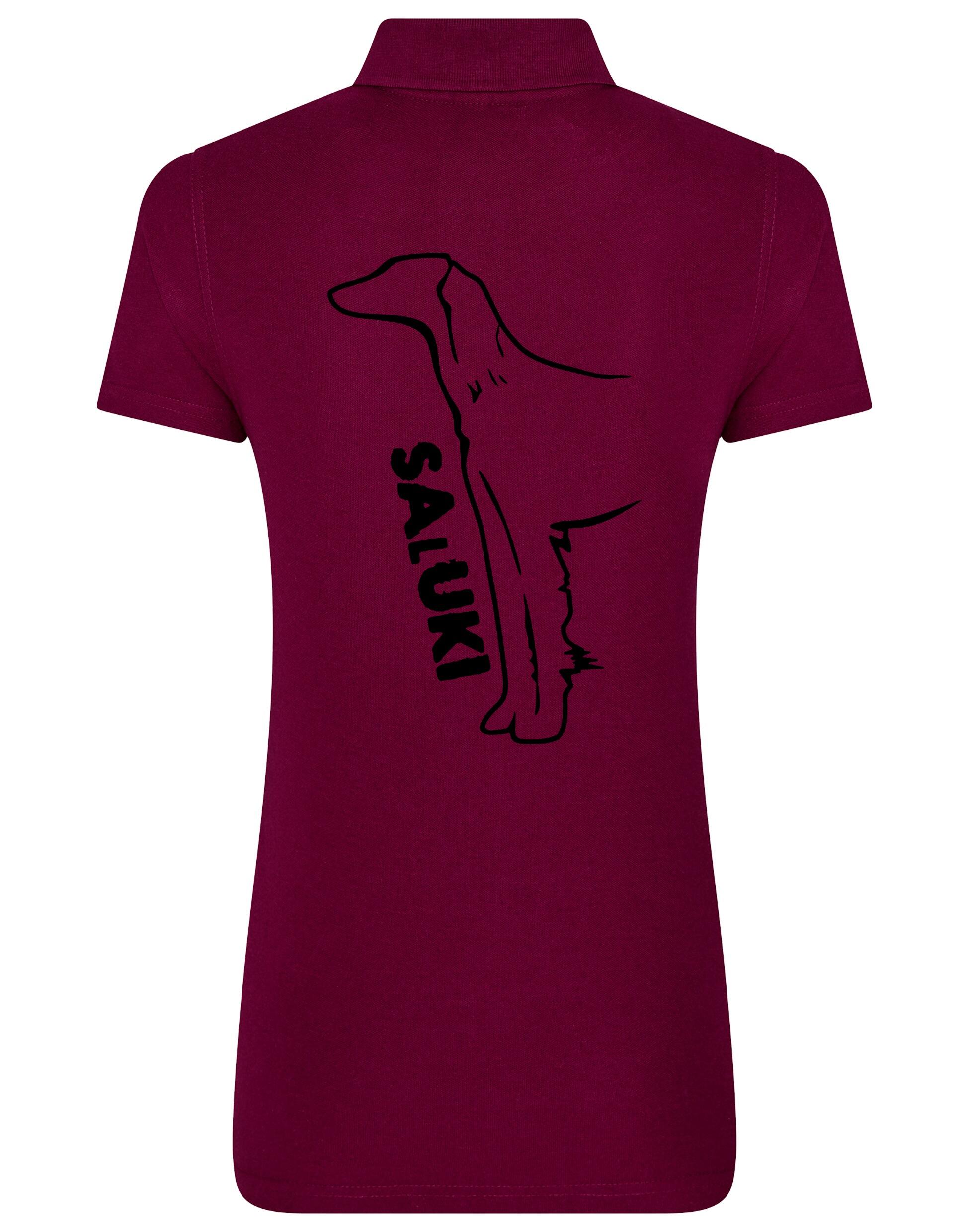 Saluki Women’s Cotton Polo featuring exclusive breed artwork, soft breathable cotton fabric, structured collar, flattering feminine fit, and polished style for breed enthusiasts.
