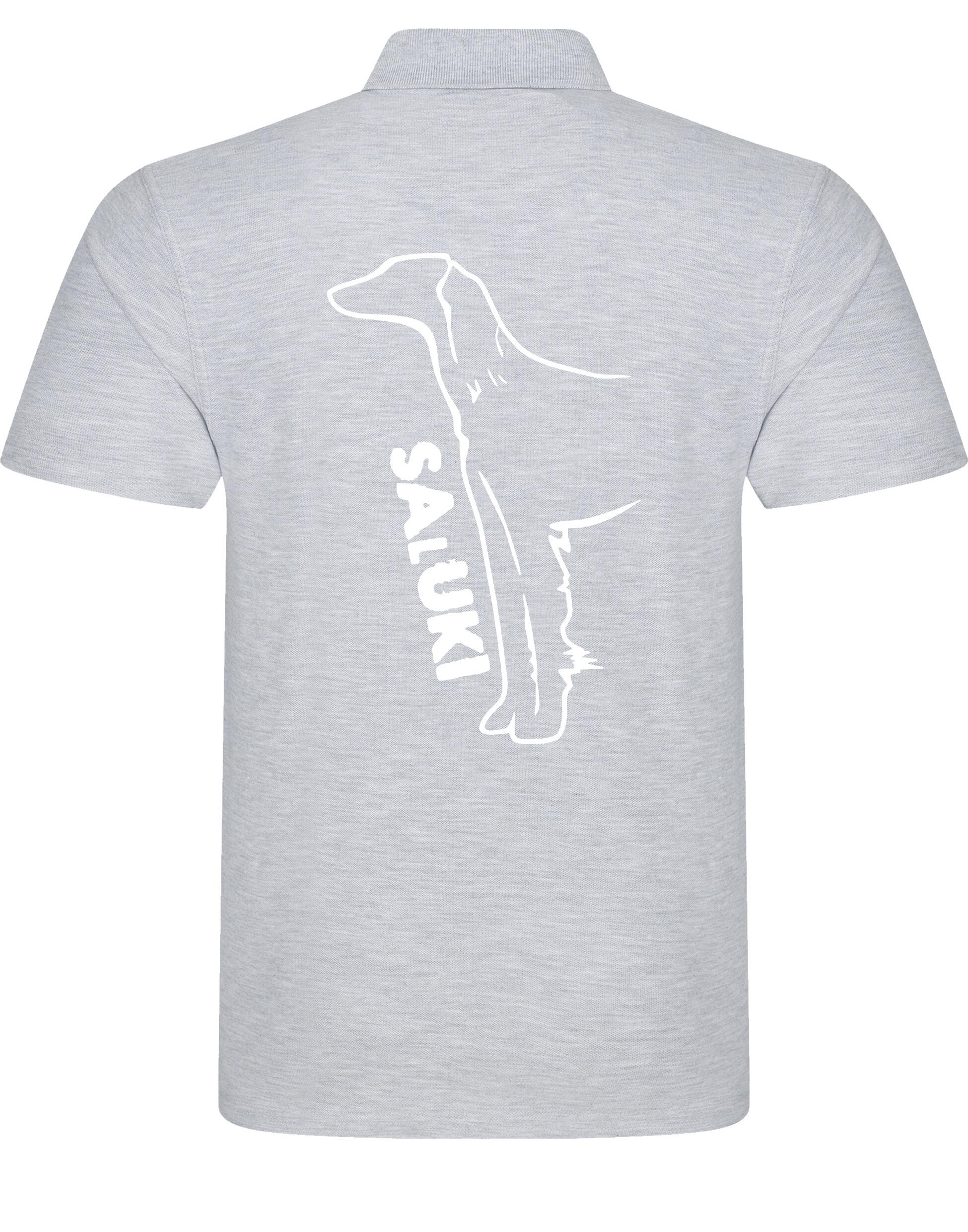 Saluki Unisex Cotton Polo featuring exclusive breed artwork, soft breathable cotton fabric, relaxed unisex fit, and classic polo collar for comfort, versatility, and breed pride.