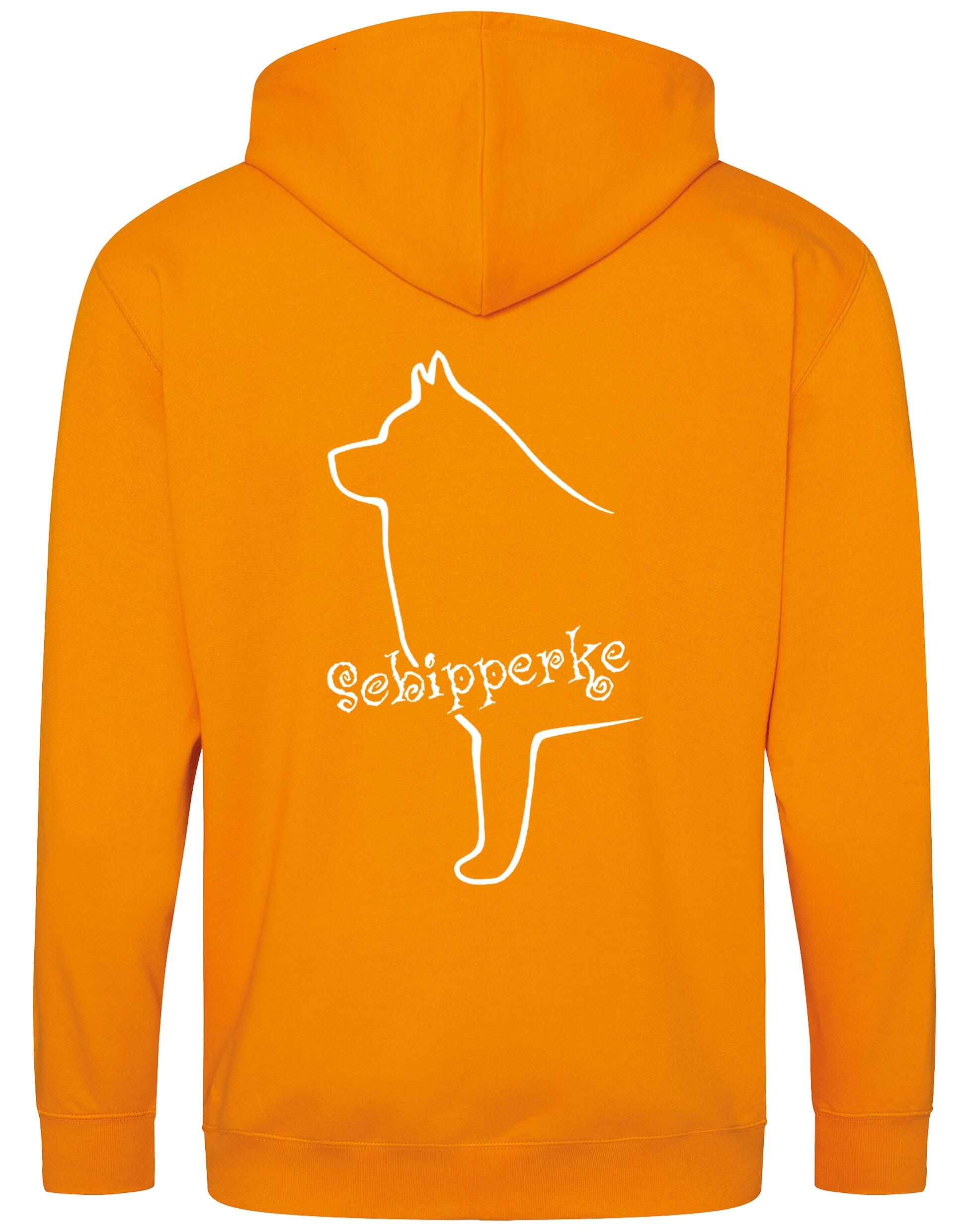 Zipped hoodie featuring exclusive Schipperke design, showcasing detailed breed artwork on the back, with a cozy double-fabric hood and spacious front pockets.