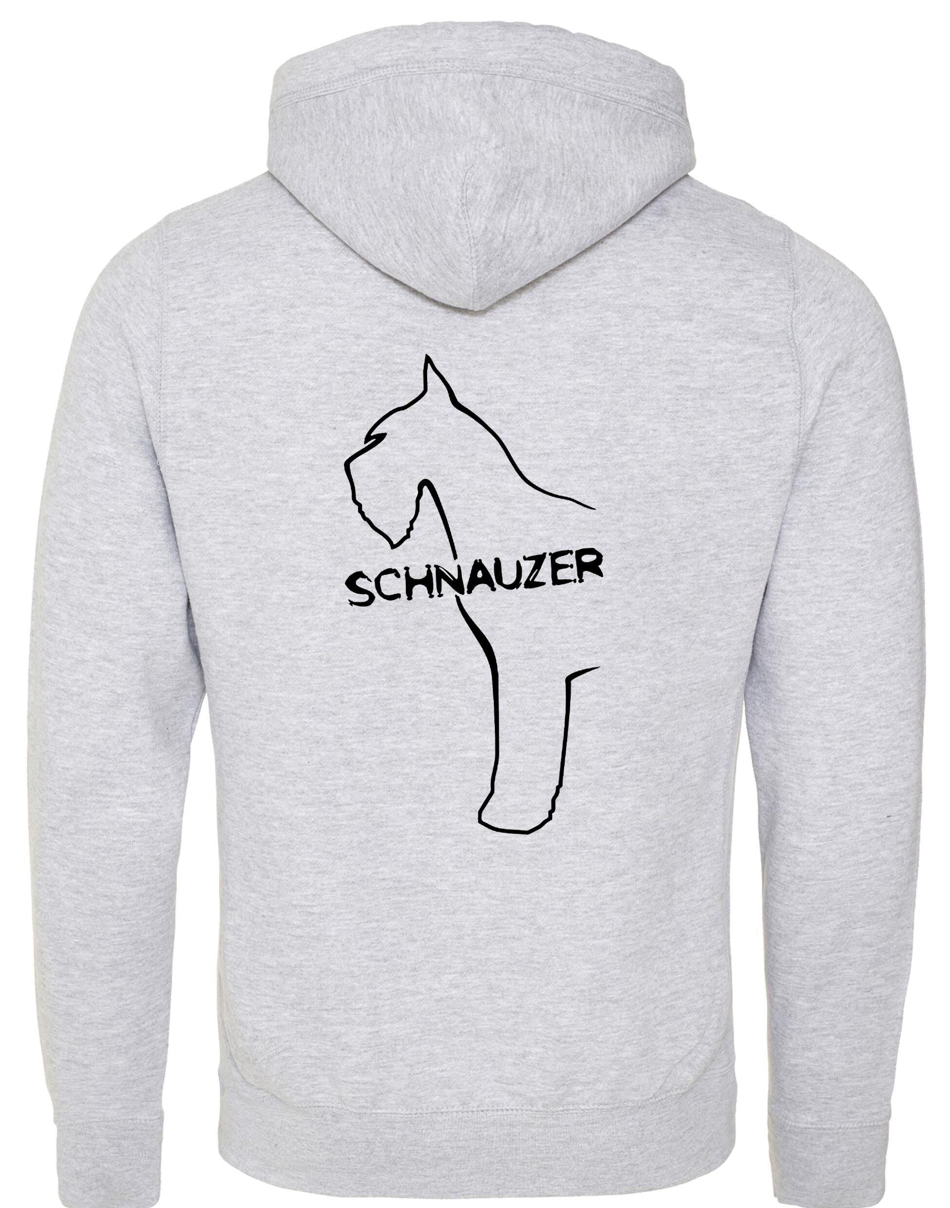 Schnauzer Unisex Crossneck Pullover Hoodie featuring exclusive breed artwork on the back, kangaroo pocket, ribbed cuffs, and brushed fleece lining for extra warmth and comfort. Ideal for Schnauzer enthusiasts and outdoor activities.