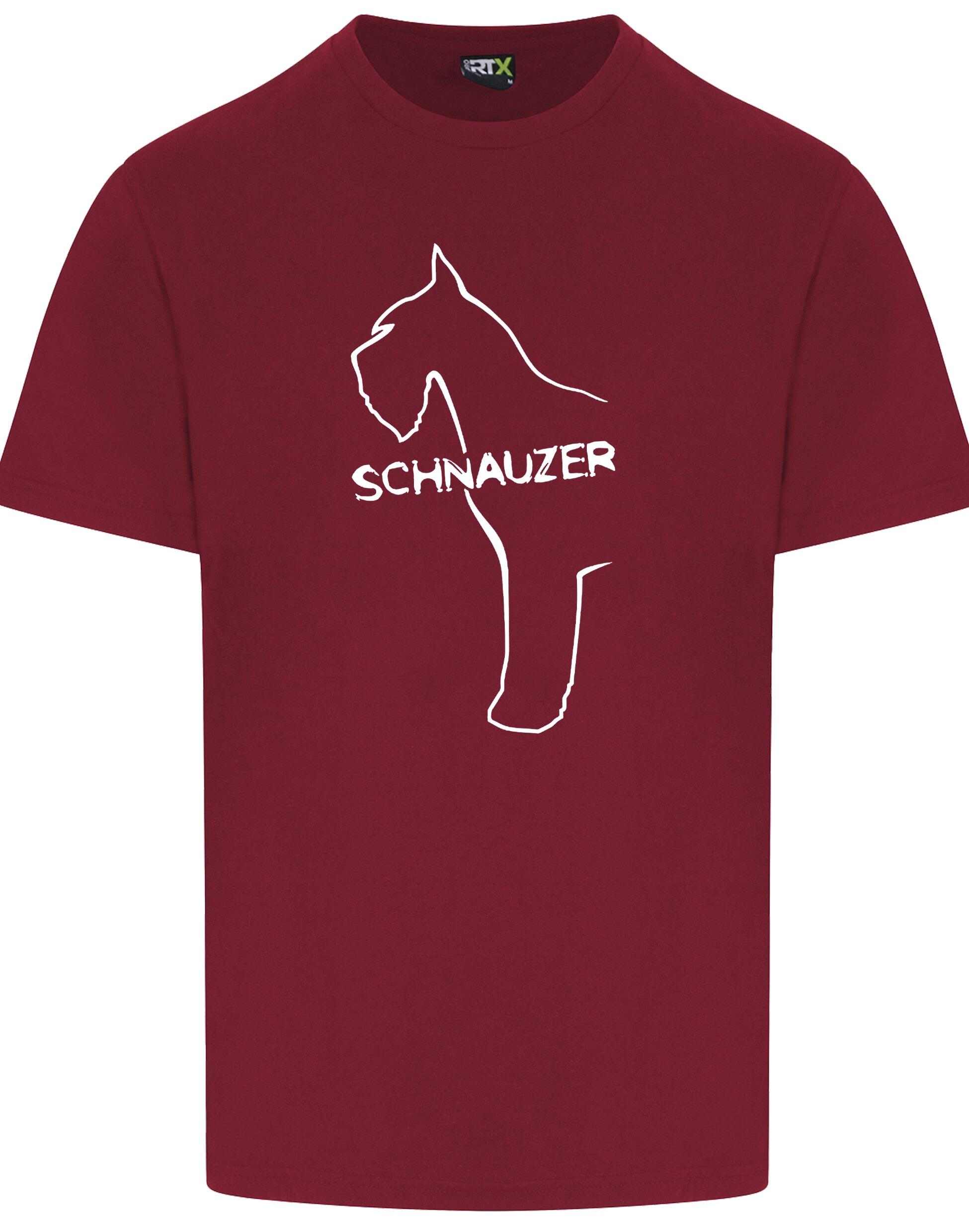 Schnauzer Unisex Roundneck T-shirt featuring exclusive breed design on the front. Soft cotton fabric with relaxed fit, perfect for Schnauzer dog lovers.