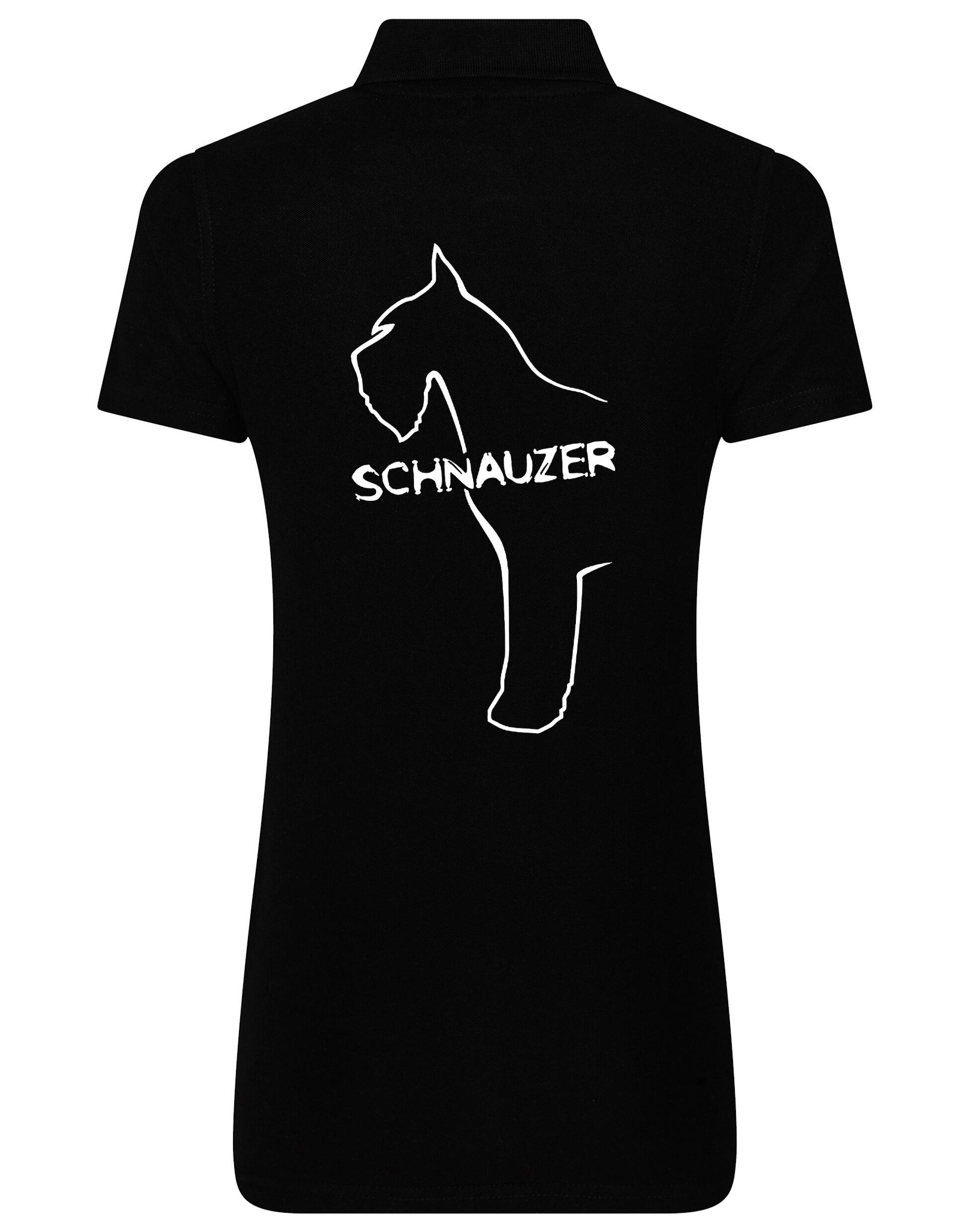 Schnauzer Women’s Cotton Polo featuring exclusive breed design on the back, breathable fabric, and flattering feminine fit. Perfect for Schnauzer lovers.