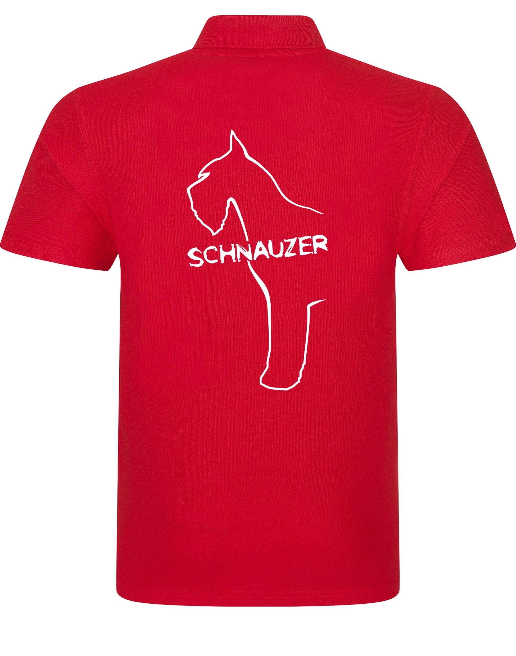 Schnauzer Unisex Cotton Polo featuring exclusive breed design on the back, breathable fabric, and relaxed unisex fit. Perfect for Schnauzer lovers.