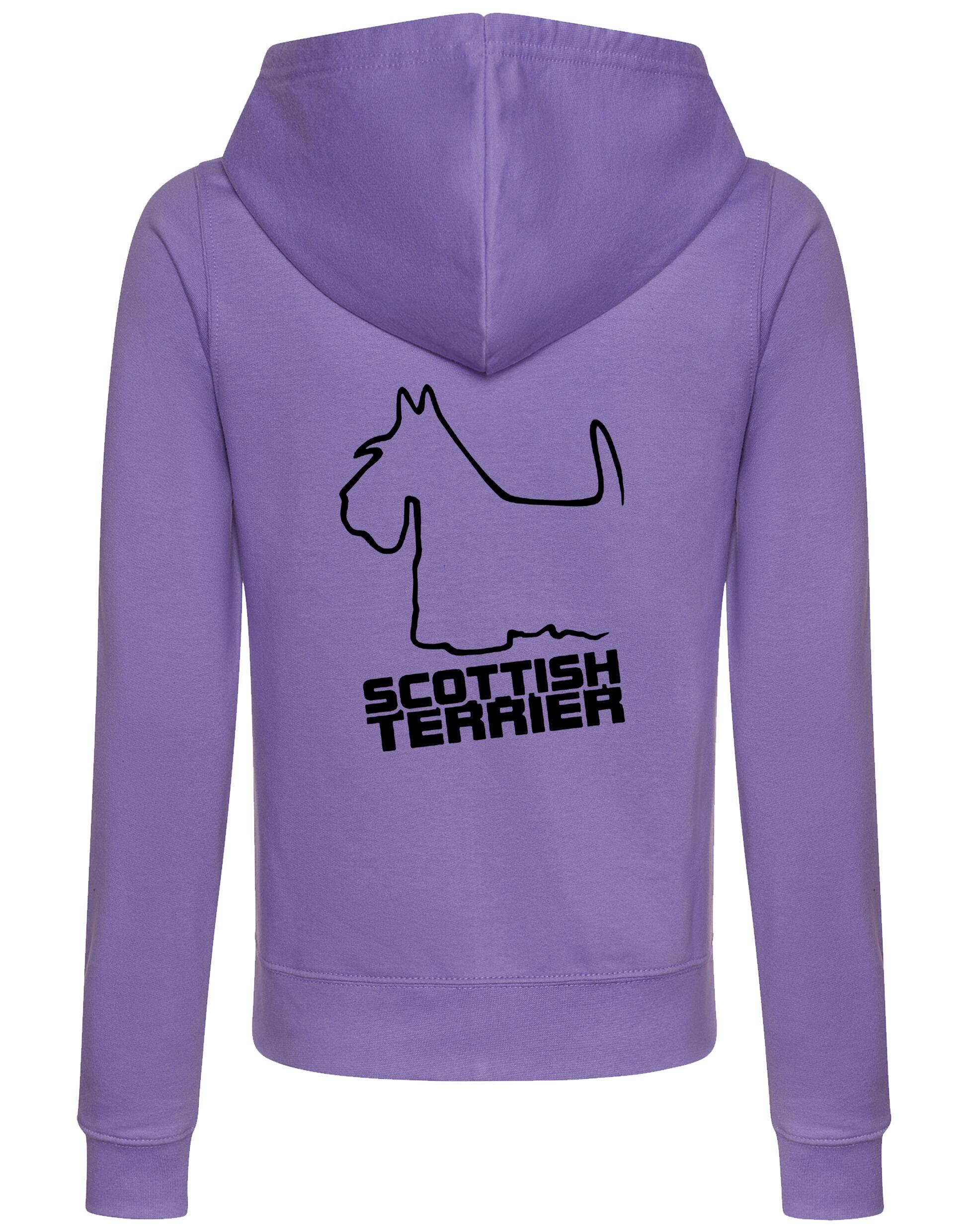 Scottish Terrier Women’s Zipped Hoodie with exclusive artwork, feminine fit, cozy hood, and front pockets.