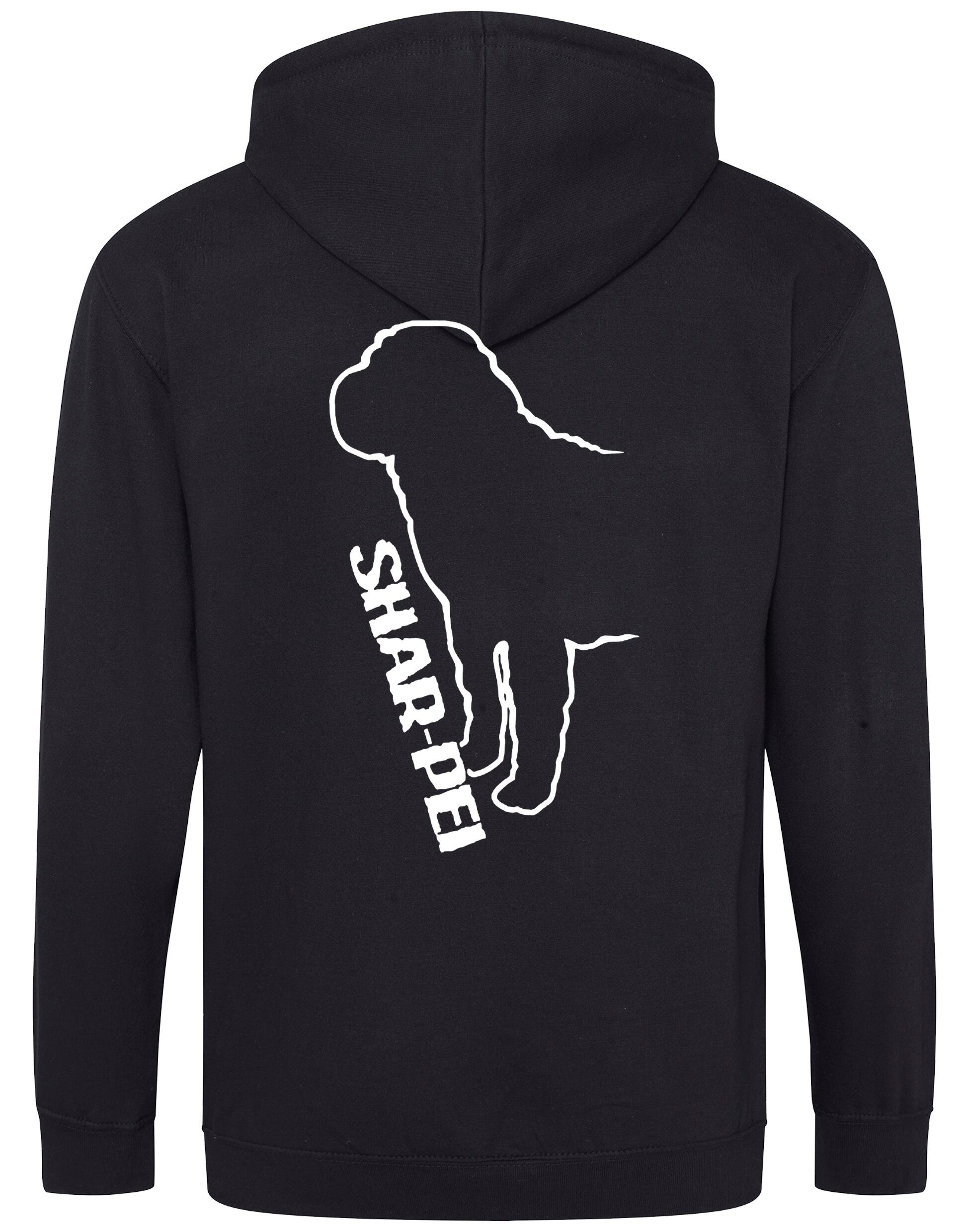 Shar Pei Zipped Hoodie featuring exclusive breed artwork and customizable options.
