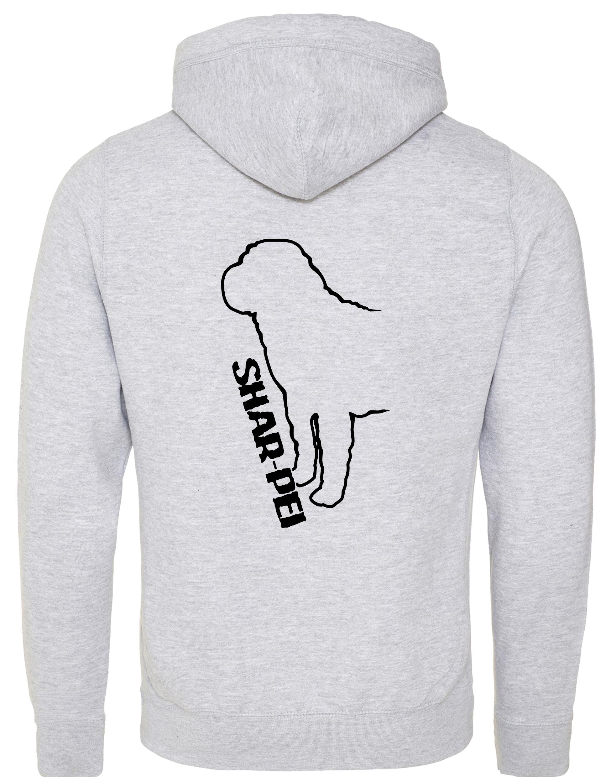 Unisex Crossneck Pullover Hoodie featuring exclusive Shar Pei breed artwork, modern crossneck design, and kangaroo pocket.