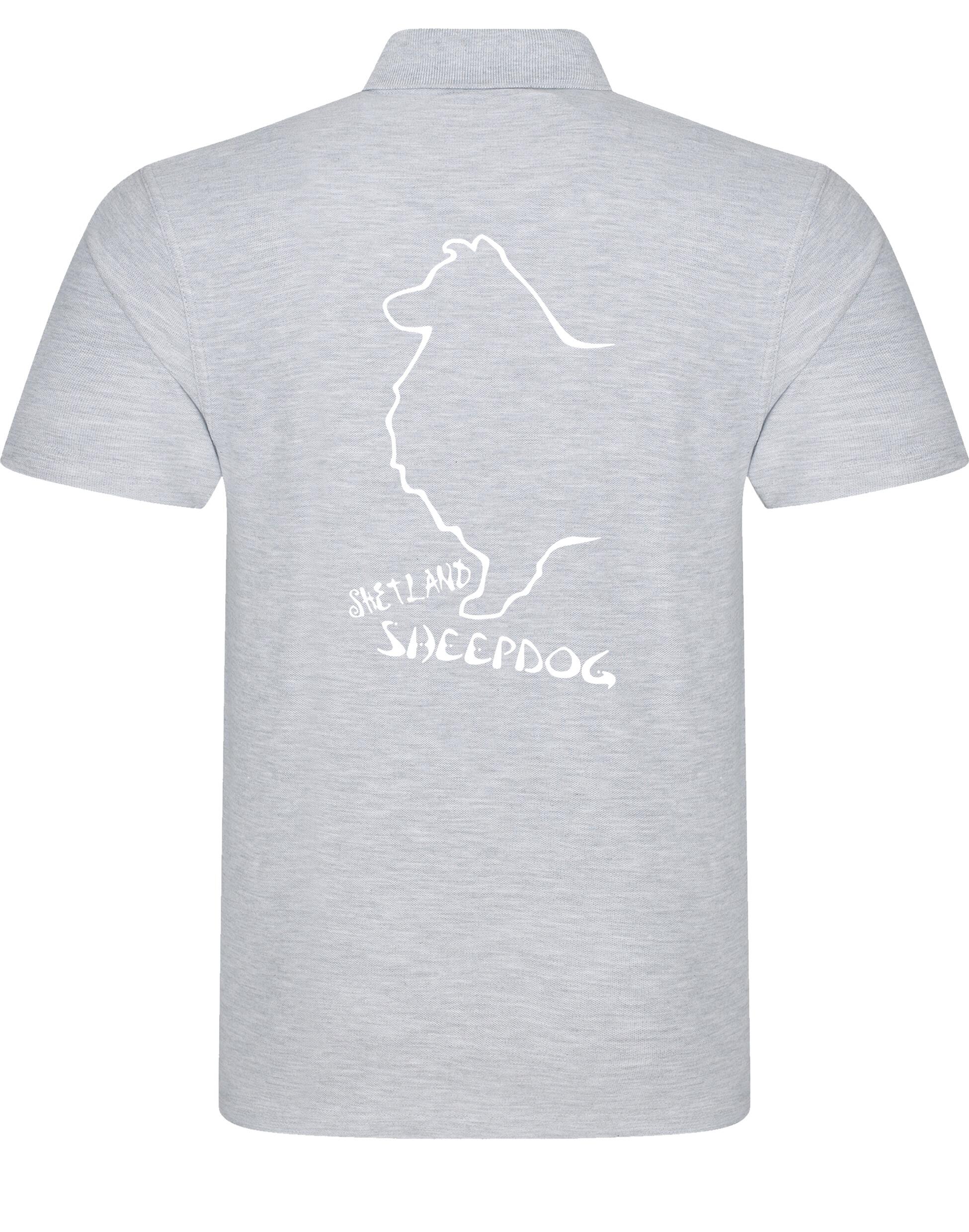 Unisex Cotton Polo featuring exclusive Shetland Sheepdog artwork on the back