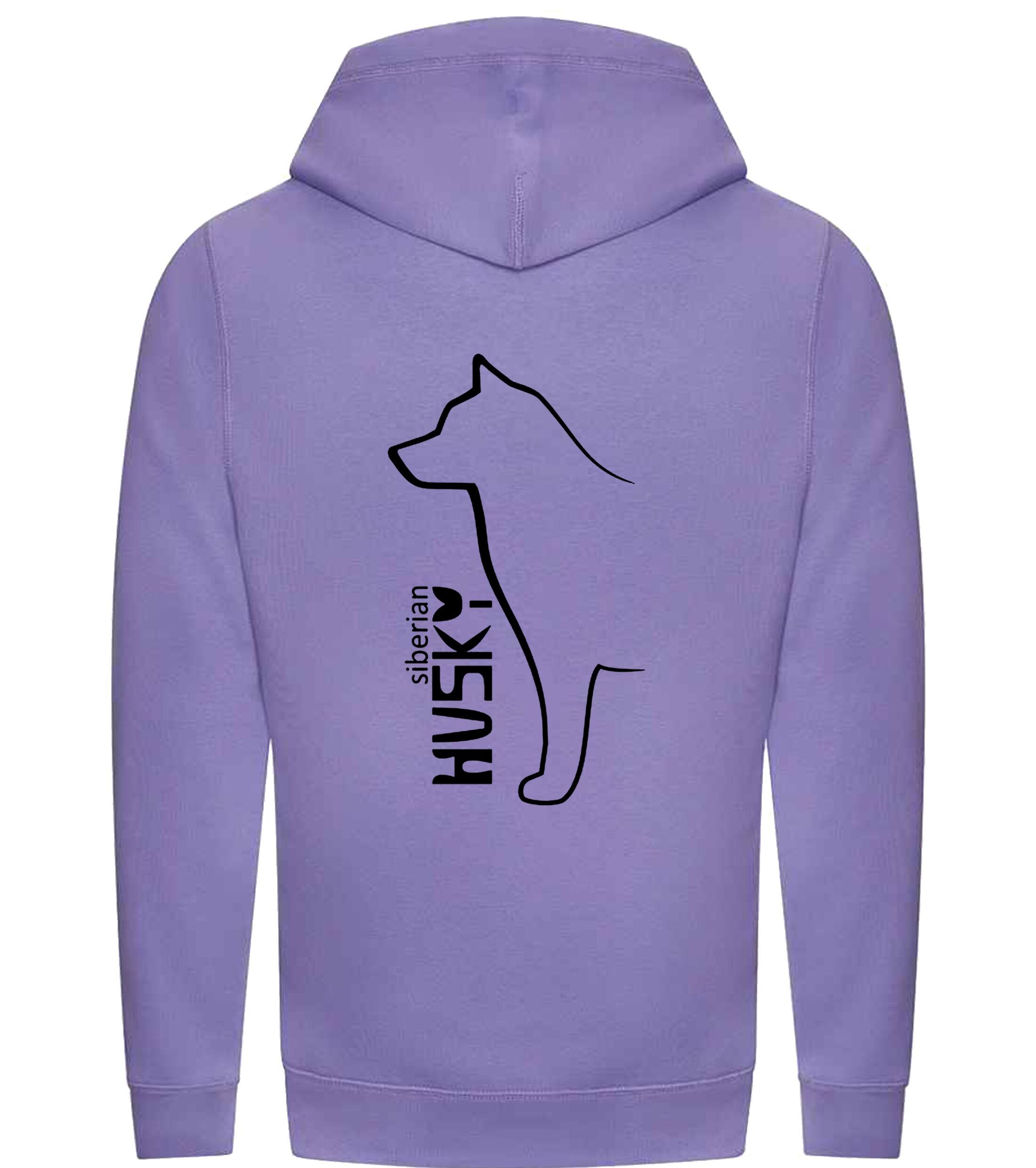 Unisex crossneck pullover hoodie featuring detailed Siberian Husky artwork on the back, made from heavy-blend fleece with a kangaroo pocket and ribbed cuffs—ideal for Husky enthusiasts seeking warmth and style.