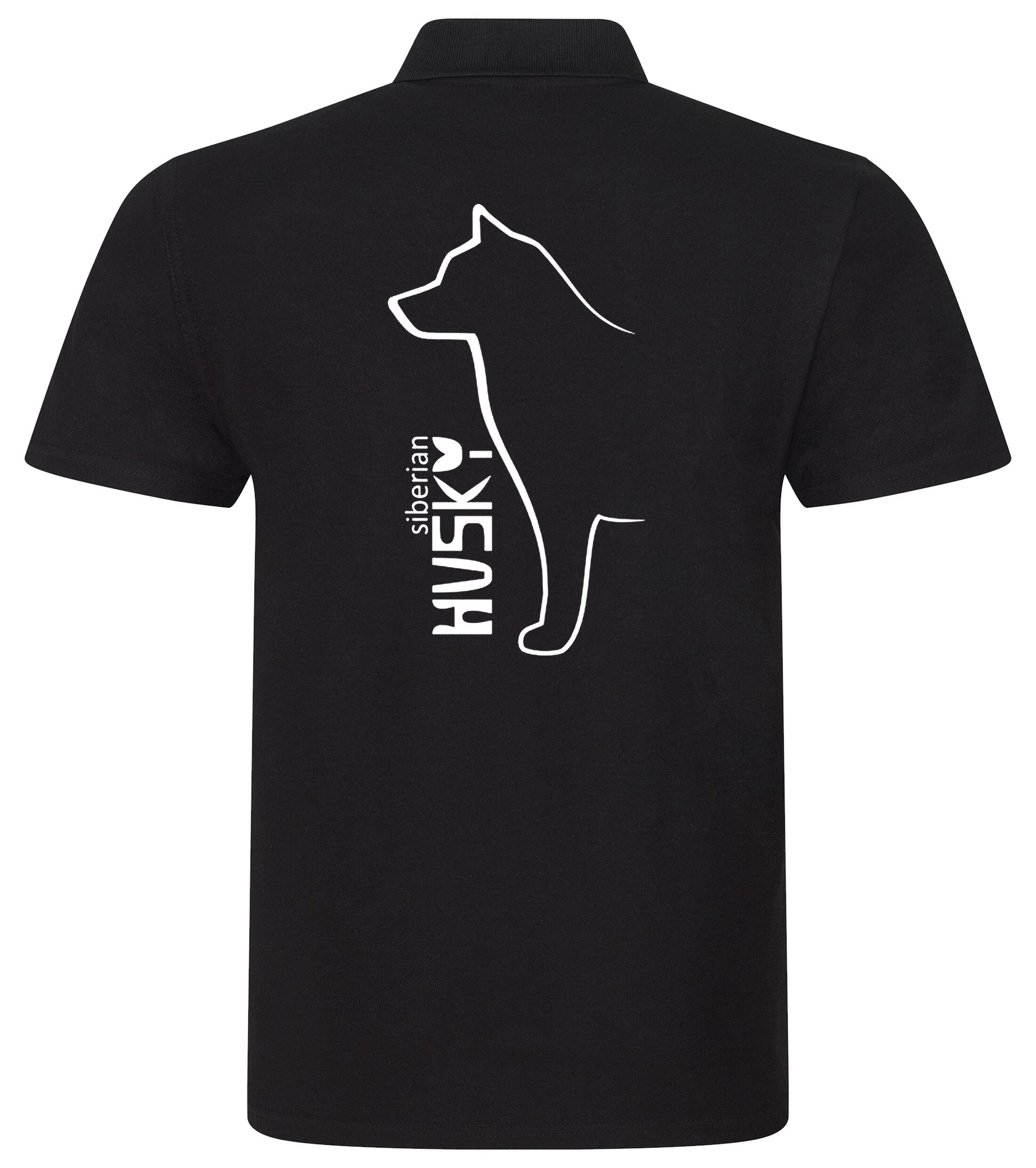 Unisex cotton polo shirt with exclusive Siberian Husky artwork on the back, designed in breathable fabric for all-day comfort—perfect for breed lovers, dog events, or casual wear.