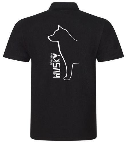 Unisex cotton polo shirt with exclusive Siberian Husky artwork on the back, designed in breathable fabric for all-day comfort—perfect for breed lovers, dog events, or casual wear.