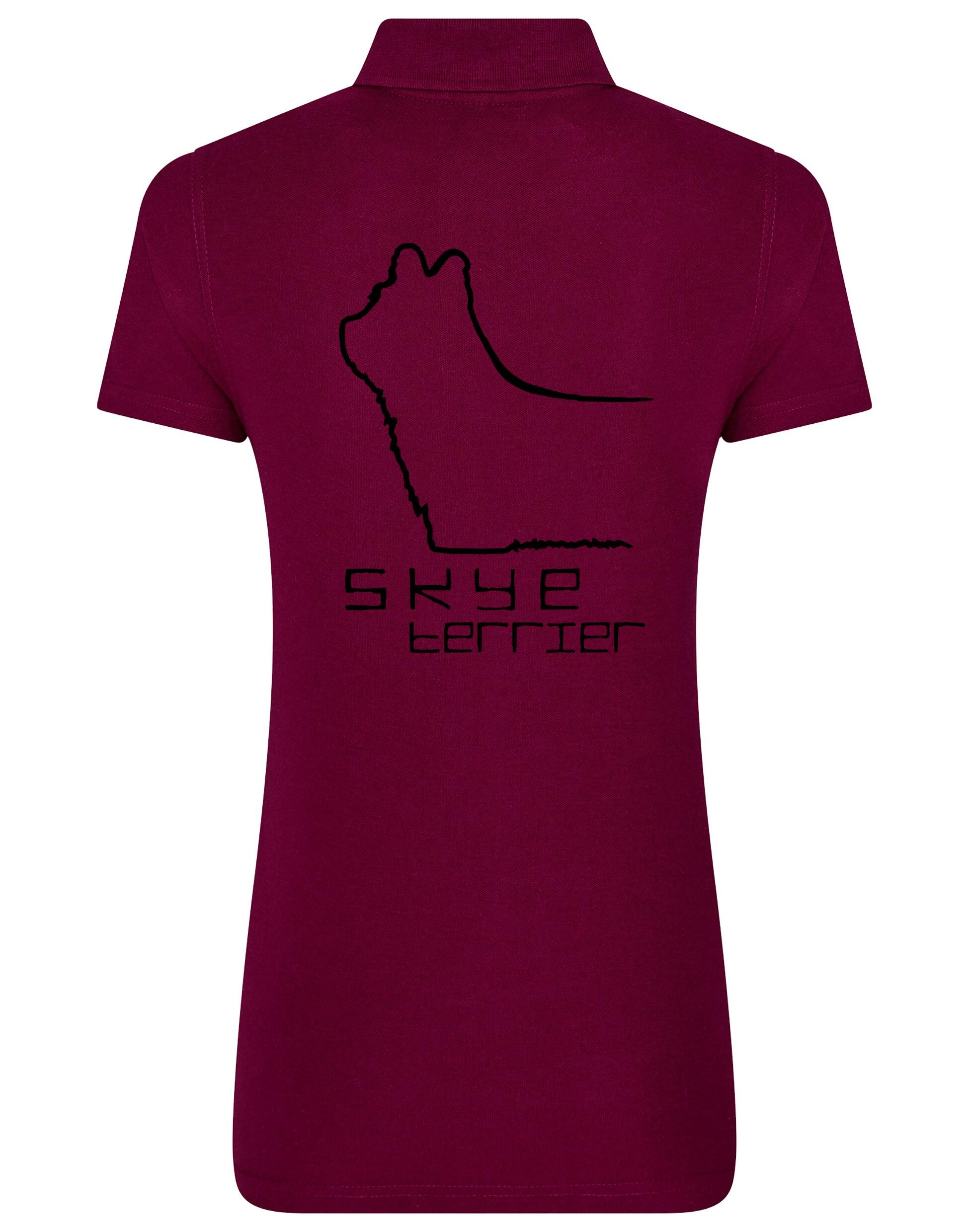 Women’s cotton polo featuring exclusive Skye Terrier artwork on the back. Soft and breathable with a flattering feminine fit, perfect for casual outings, dog shows, or breed club events.