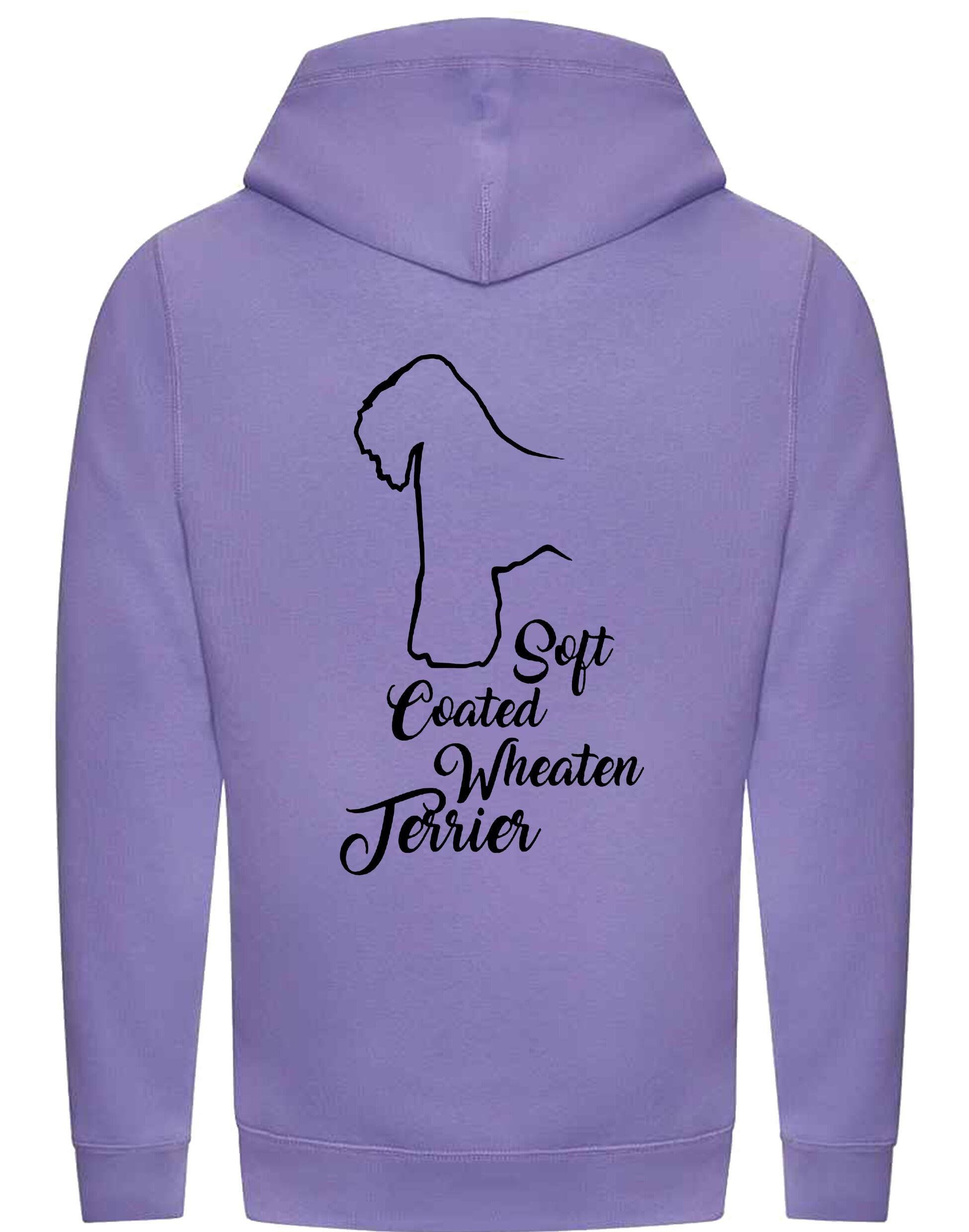 Unisex crossneck pullover hoodie with Soft Coated Wheaten Terrier artwork on the back, fleece-lined with kangaroo pocket