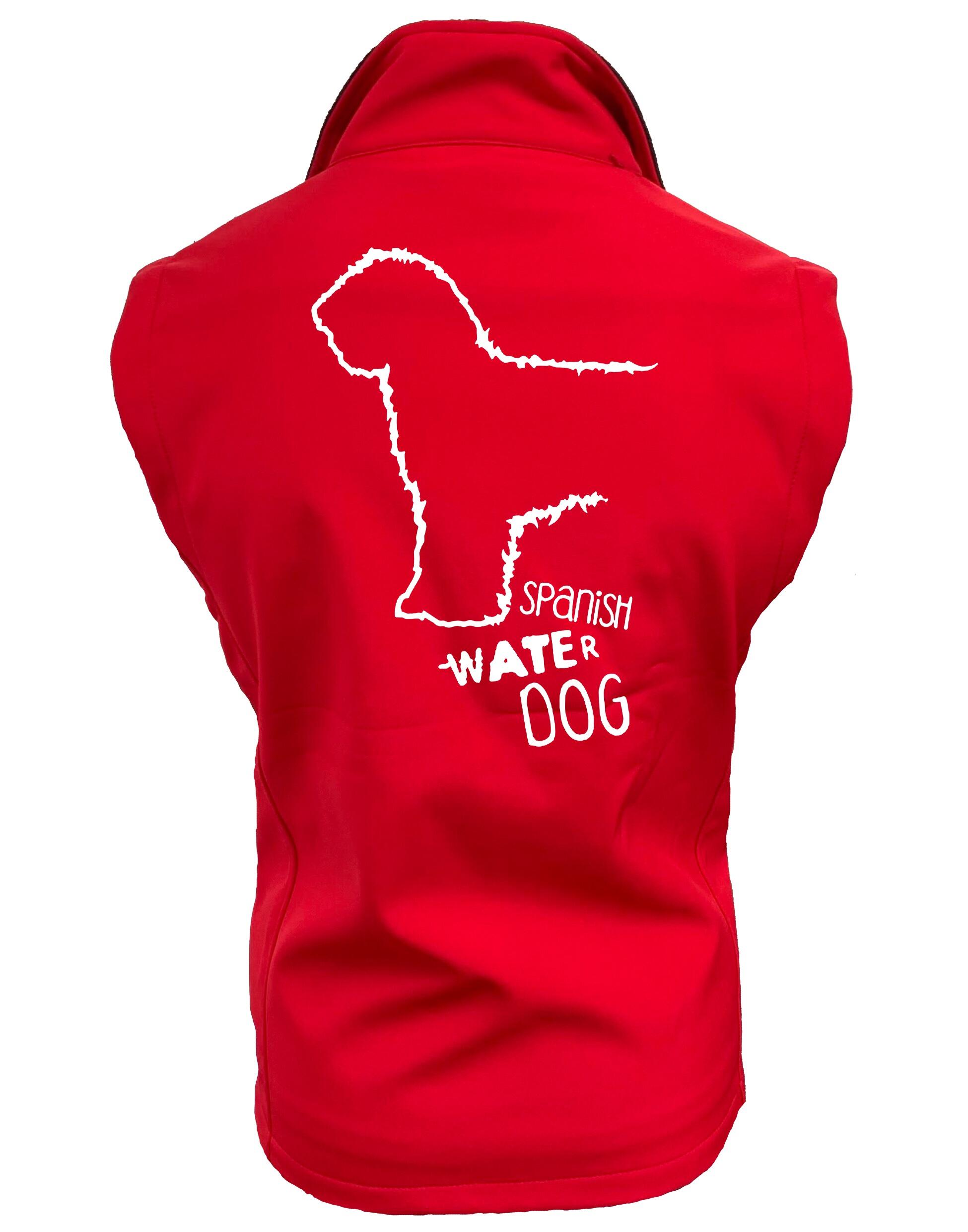 Unisex softshell gilet with Spanish Water Dog design on the back. Features water-resistant fabric, fleece lining, full-zip front, and side pockets—ideal for outdoor walks, breed events, or everyday layering.