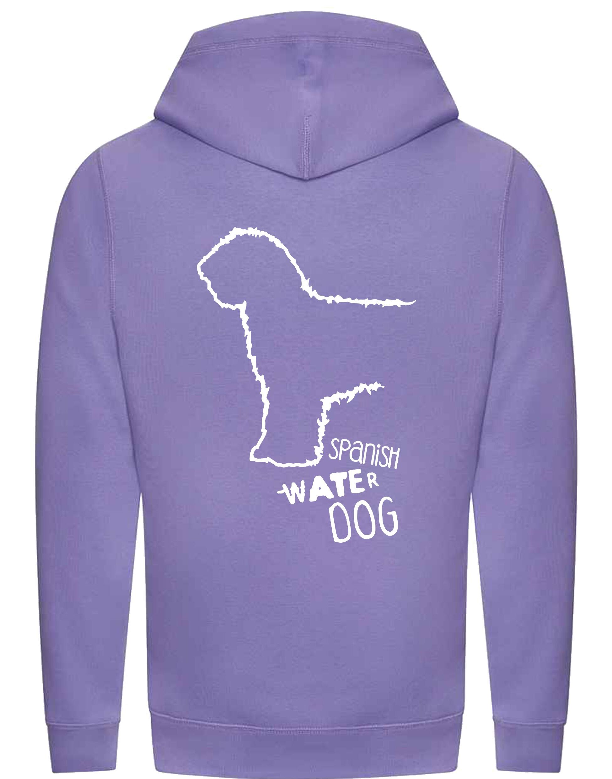 Unisex Crossneck Pullover Hoodie featuring exclusive Spanish Water Dog artwork on the back. Made from heavyweight fleece with a brushed interior, modern crossneck design, kangaroo pocket, and ribbed cuffs—ideal for stylish dog lovers.