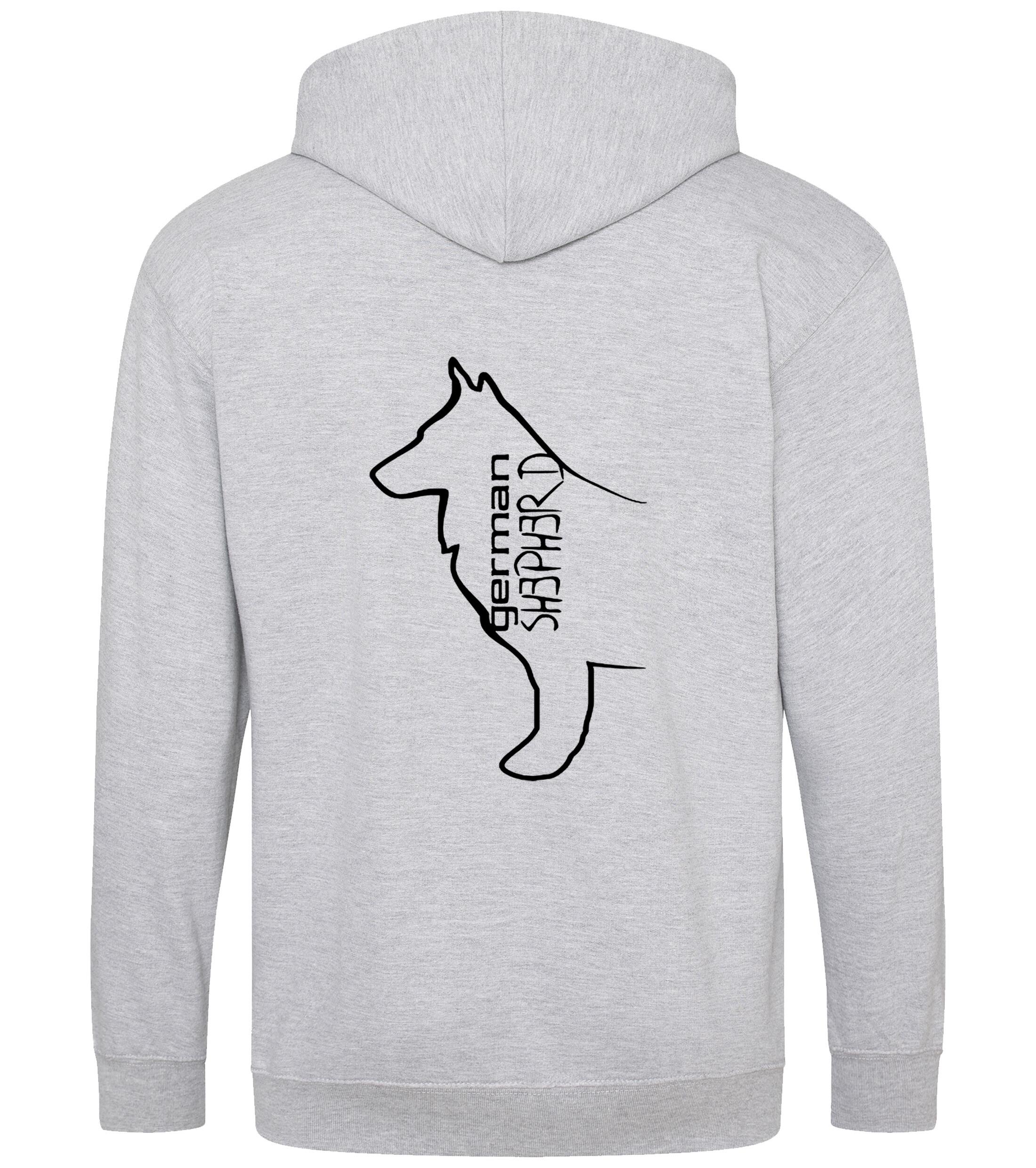Unisex German Shepherd Zipped Hoodie Heather Grey (Black)