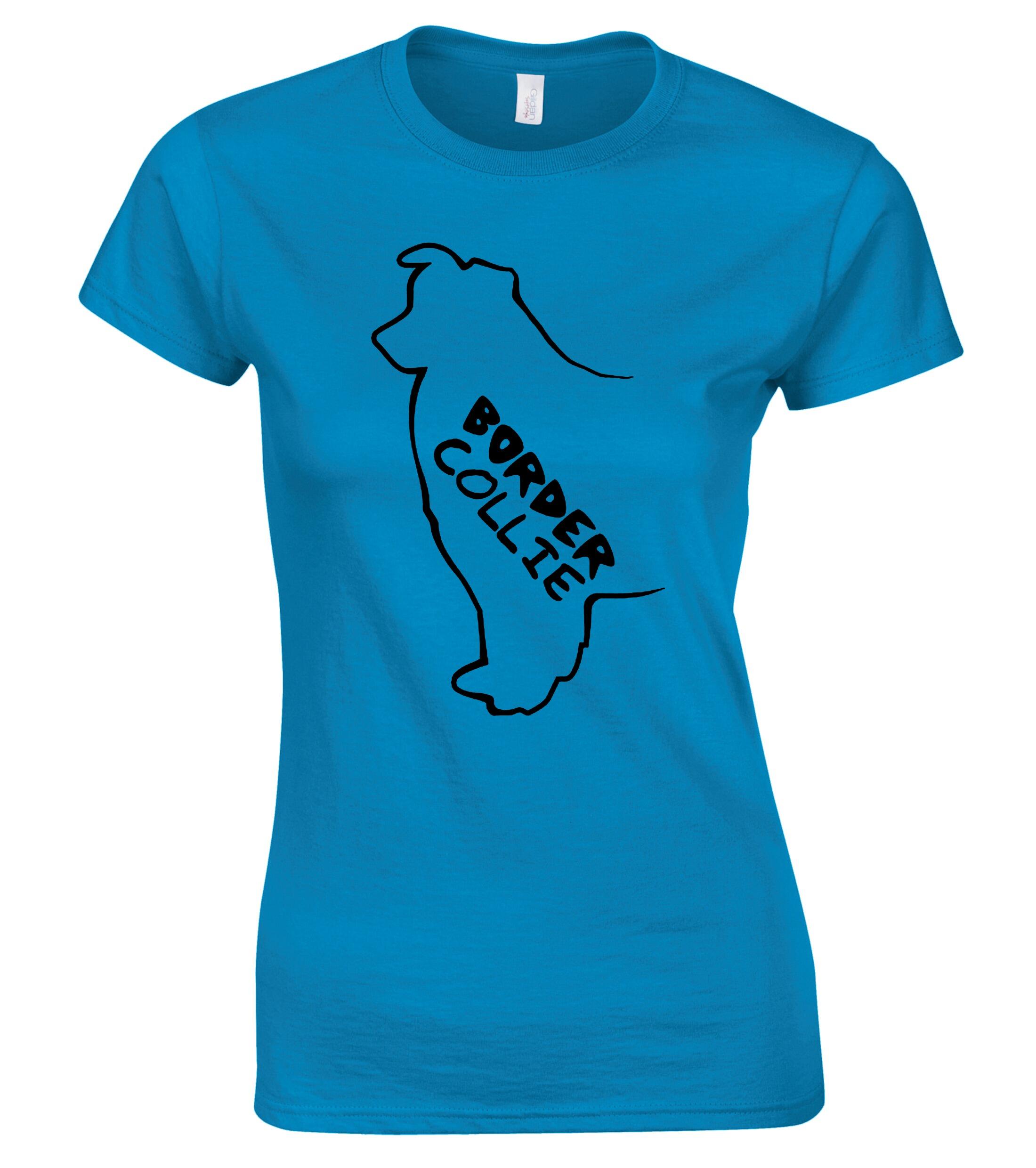 Female Border Collie T-Shirt Sapphire Blue (Black)