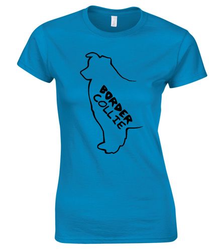 Female Border Collie T-Shirt Sapphire Blue (Black)
