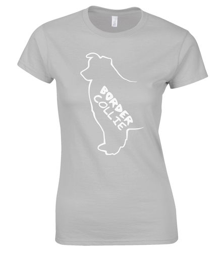 Female Border Collie T-Shirt Sports Grey (White)