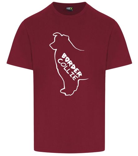 Unisex Border Collie T-Shirt Burgundy (White)