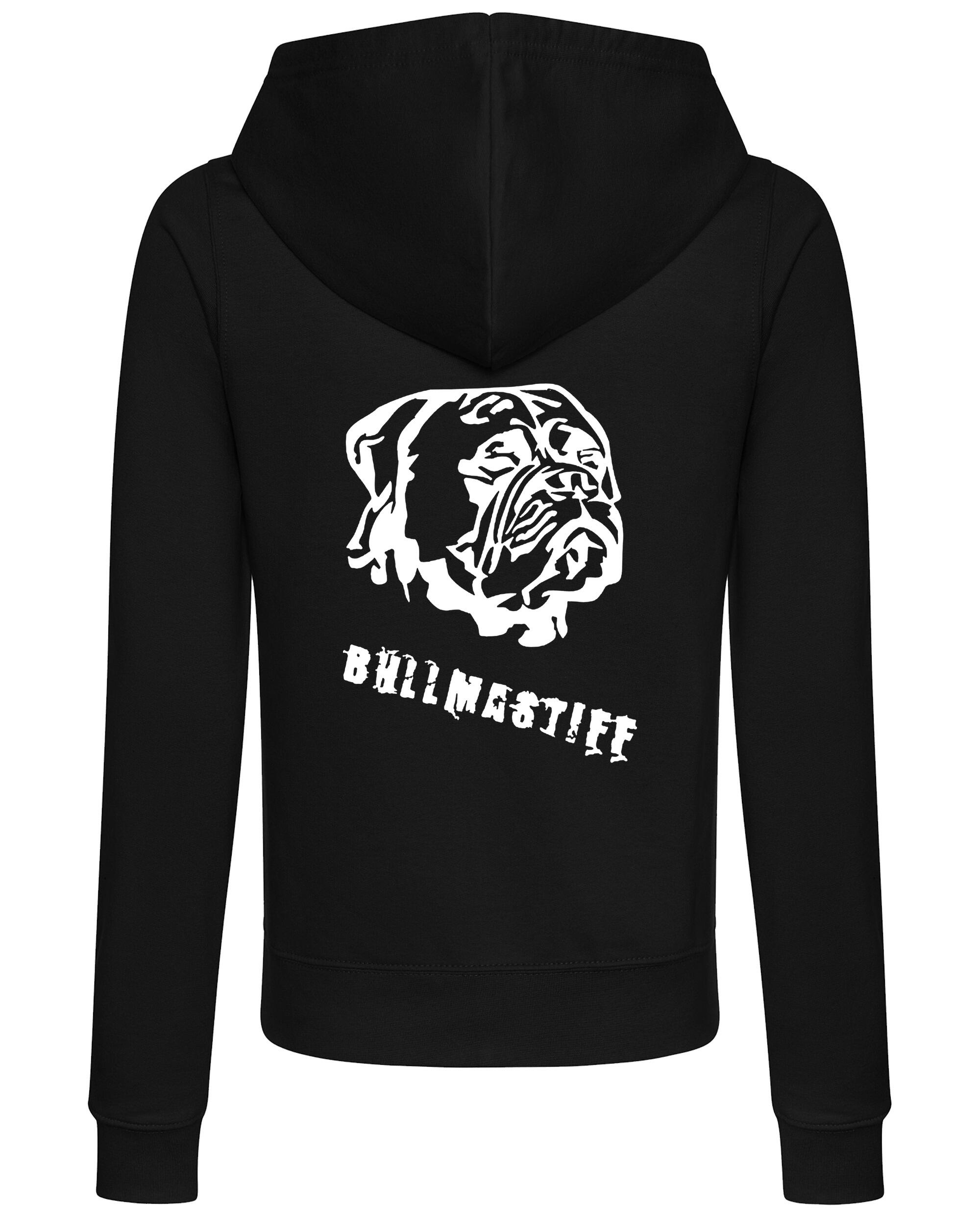Female Bullmastiff Zipped Hoodie Black (White)
