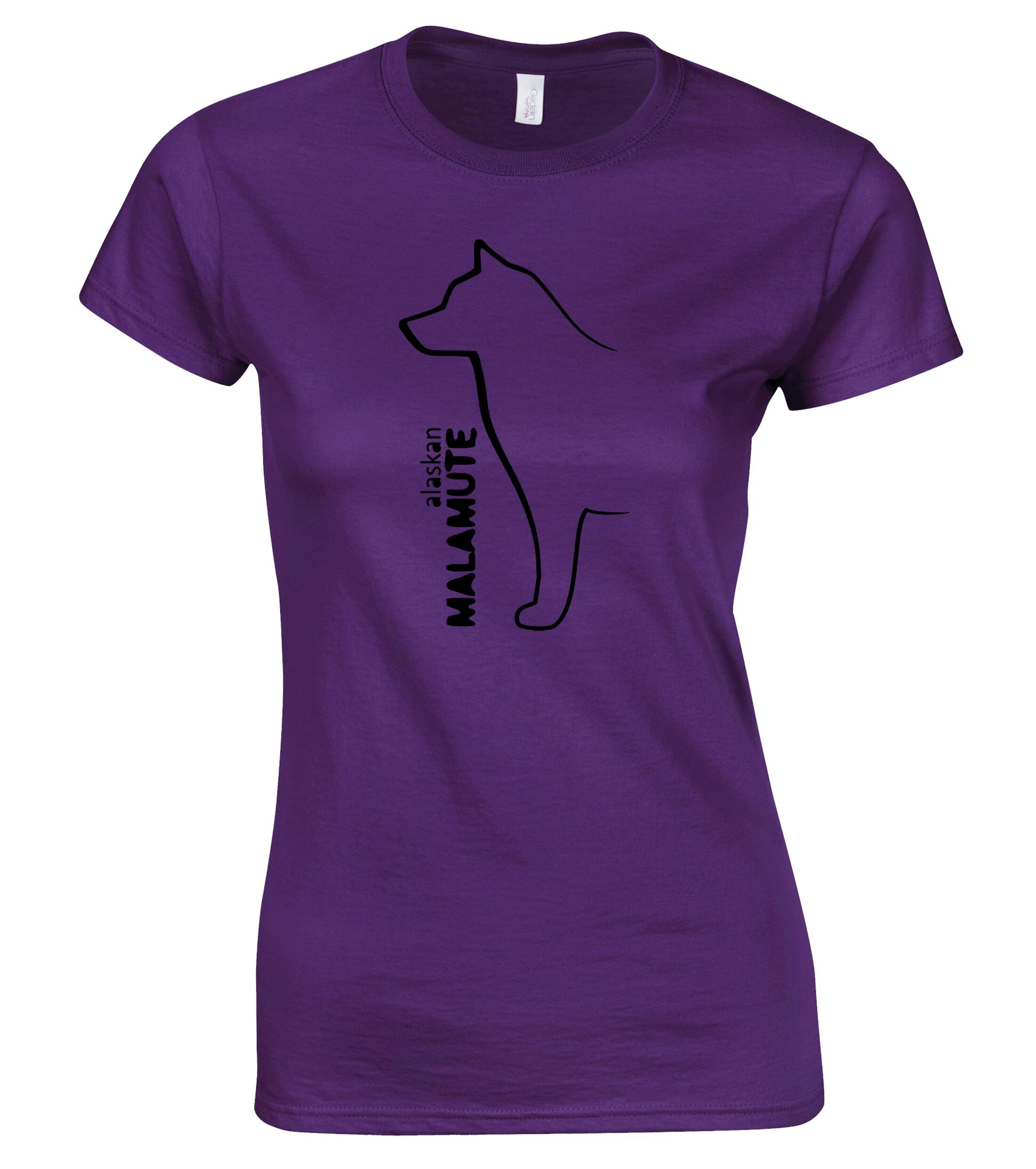 Female Alaskan Malamute Roundneck T-Shirt Purple (Black)