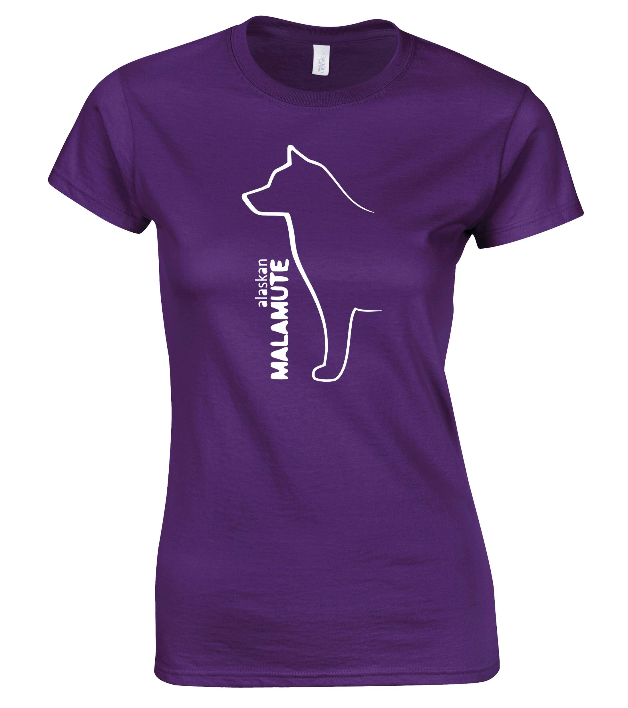 Female Alaskan Malamute Roundneck T-Shirt Purple (White)