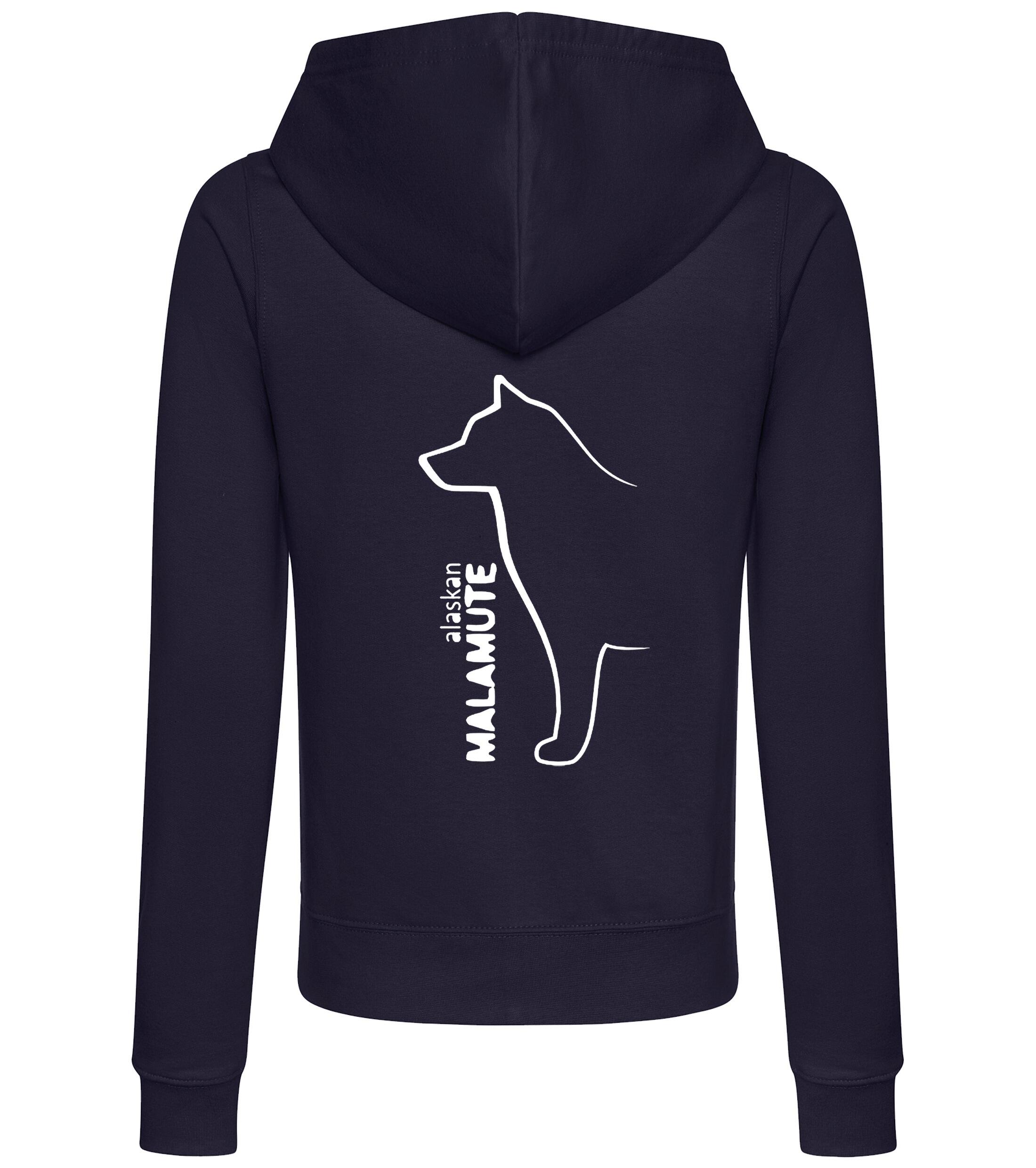 Female Alaskan Malamute Zipped Hoodie French Navy (White)