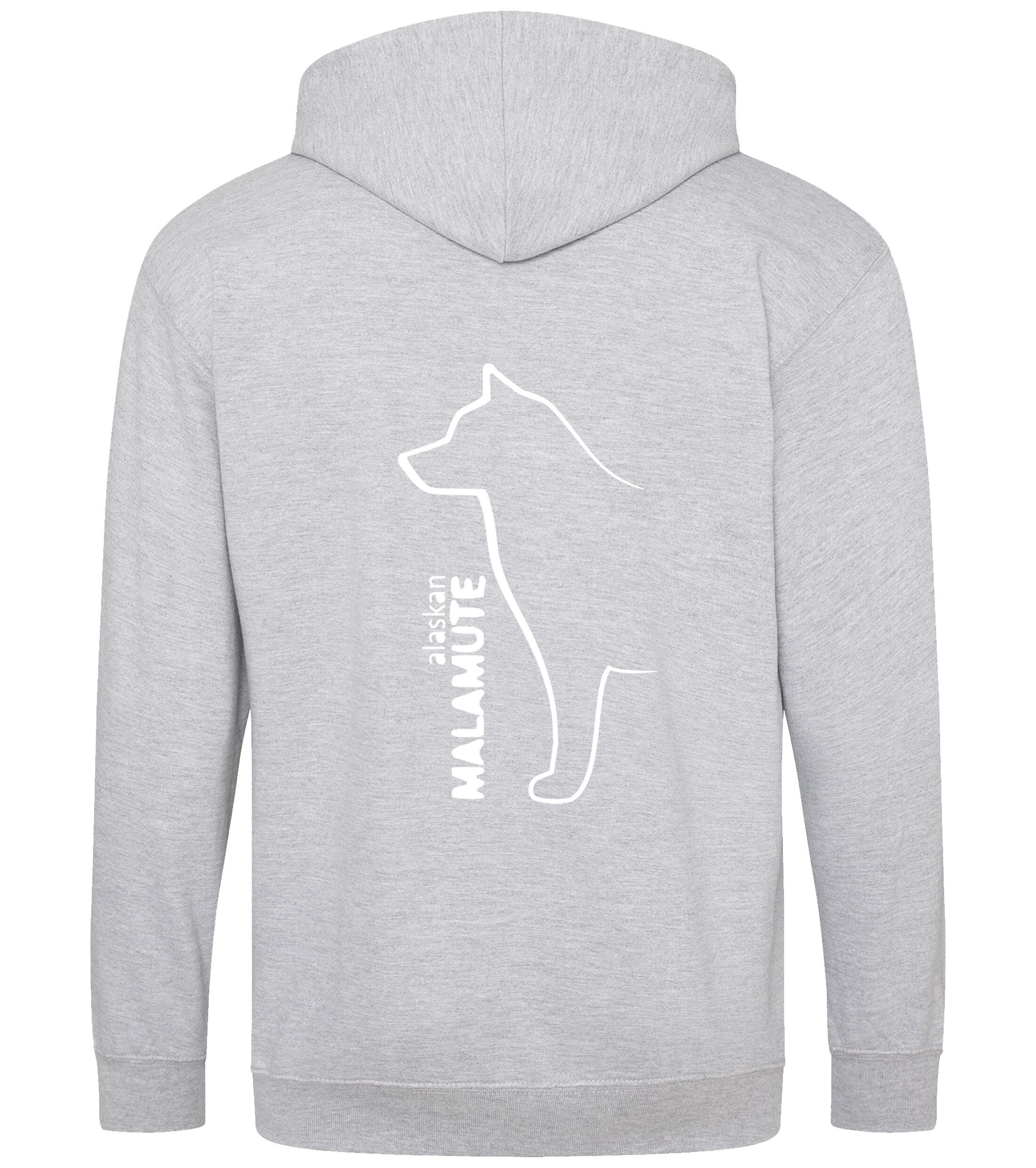 Unisex Alaskan Malamute Zipped Hoodie Heather Grey (White)