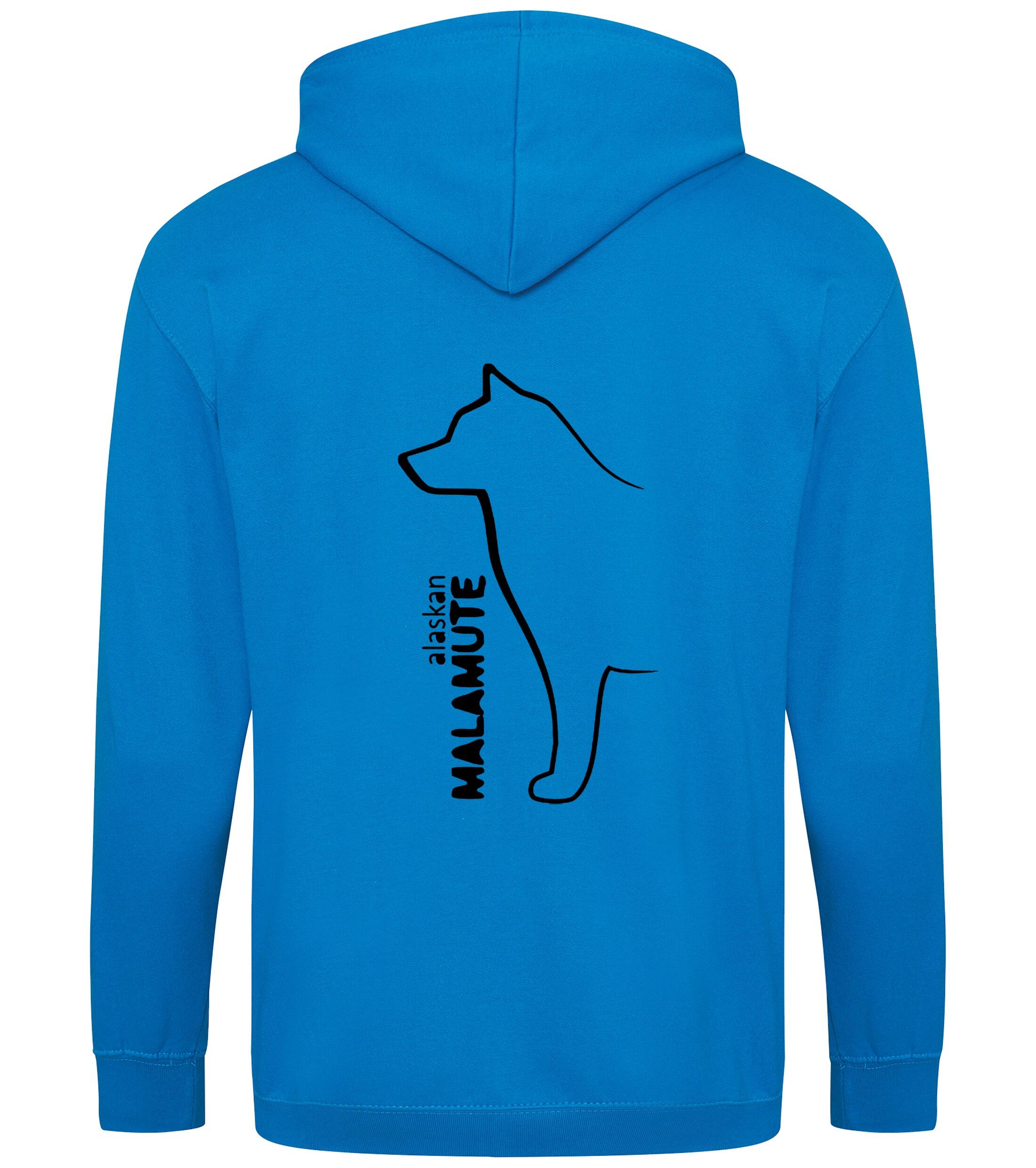 Unisex Alaskan Malamute Zipped Hoodie Sapphire Blue (Black)