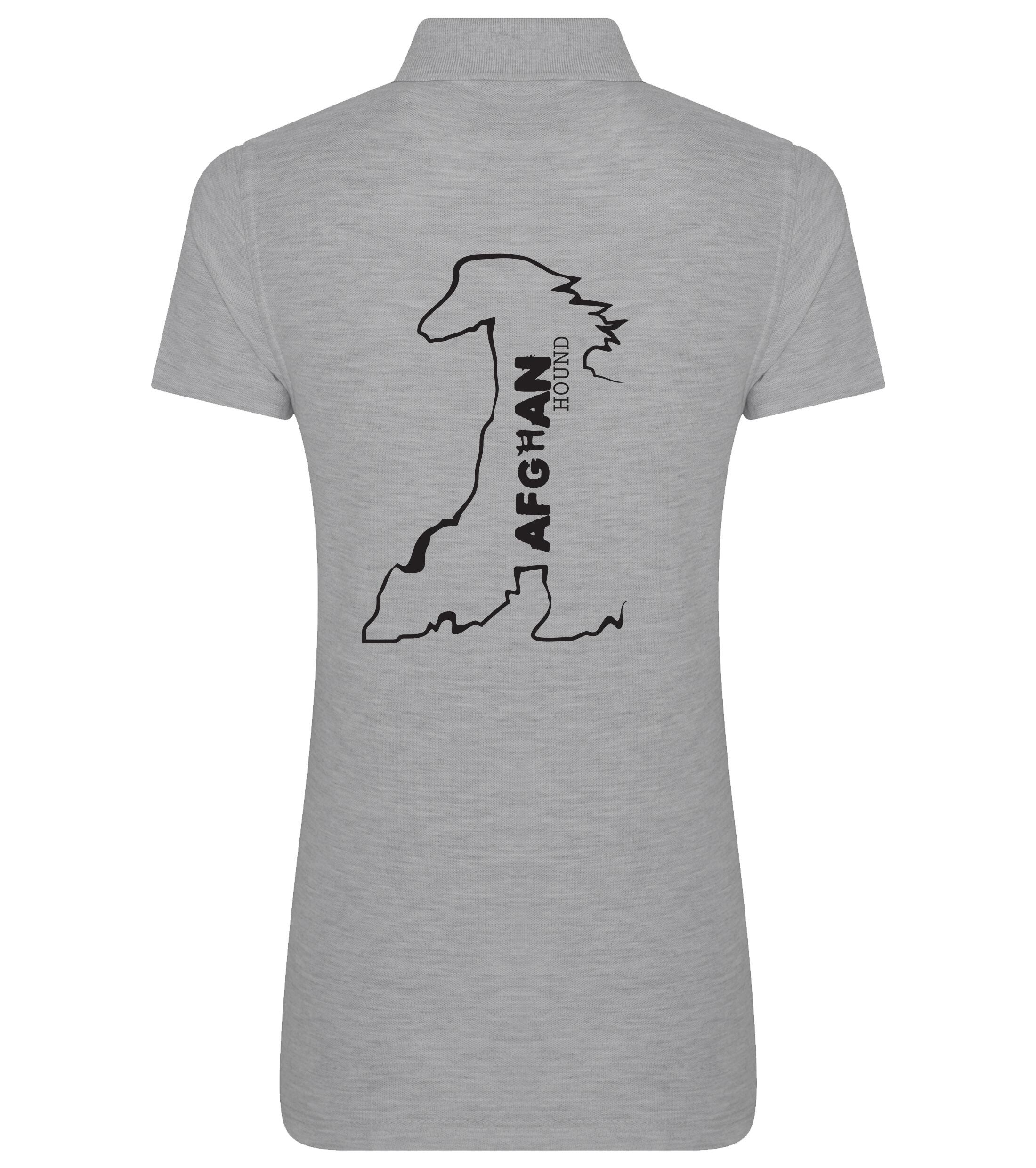 Female Afghan Hound Polo Shirt Heather Grey (Black)