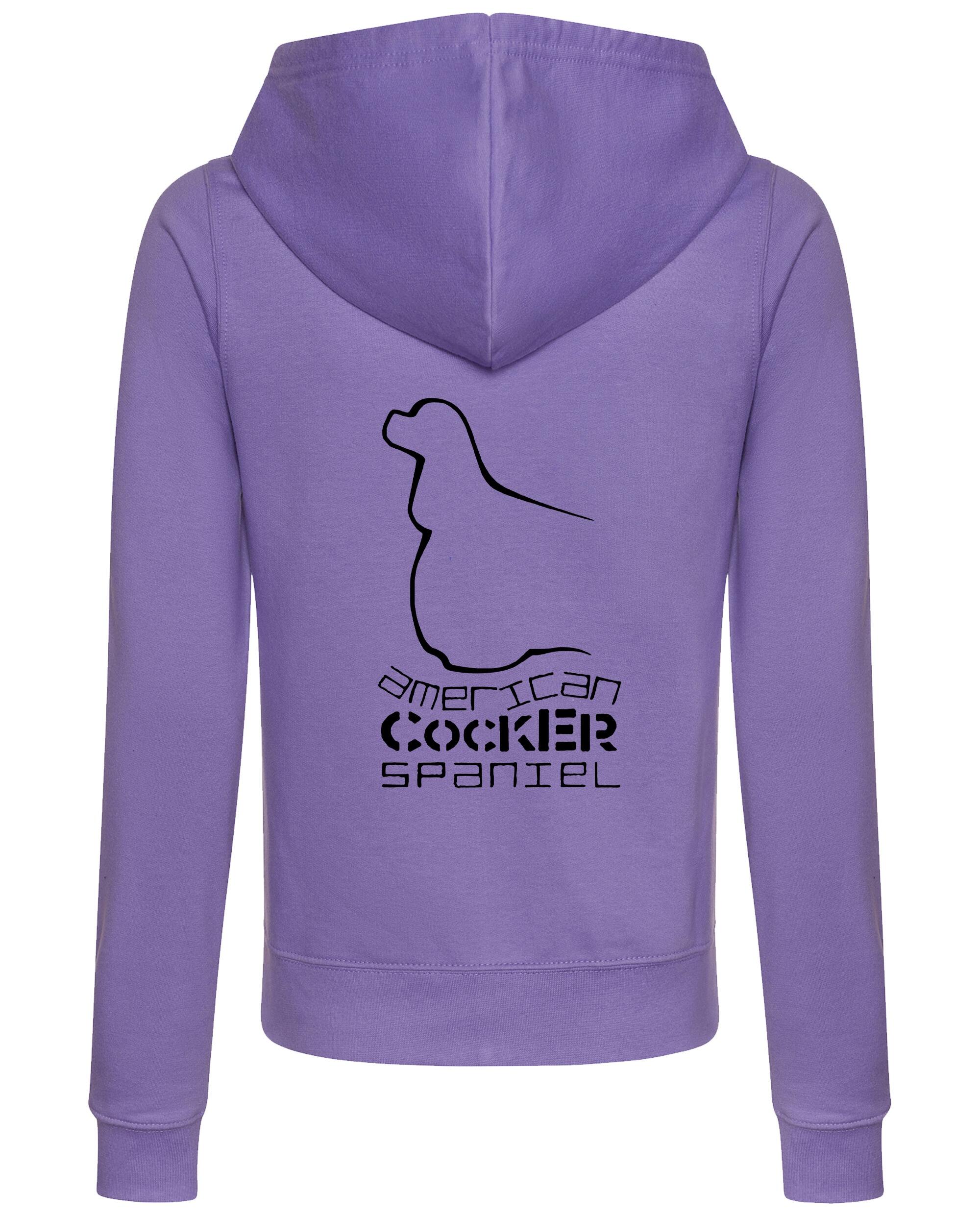 Female American Cocker Spaniel Zipped Hoodie Lavender (Black)