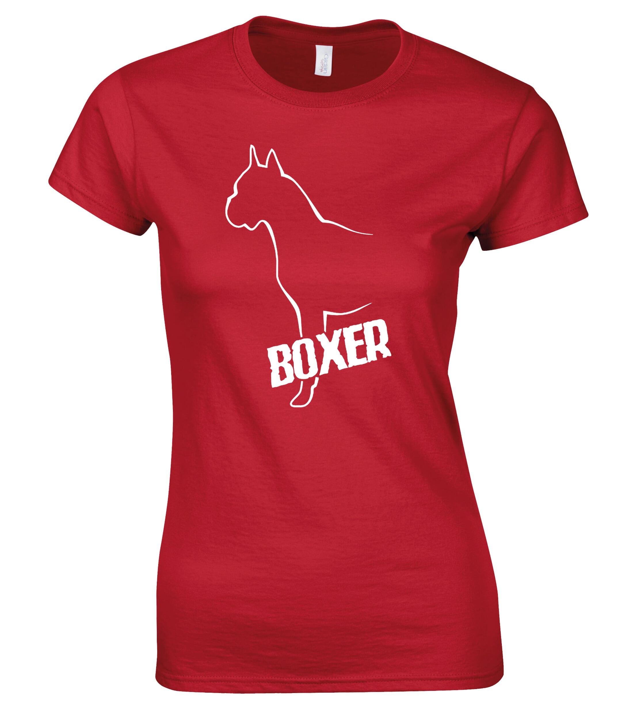 Female Boxer Ear Up Roundneck T-Shirt Red (White)