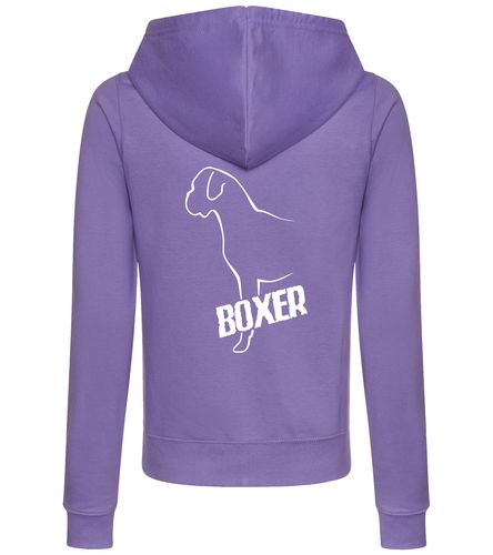 Female Boxer Ear Drop Zipped Hoodie Lavender (White)