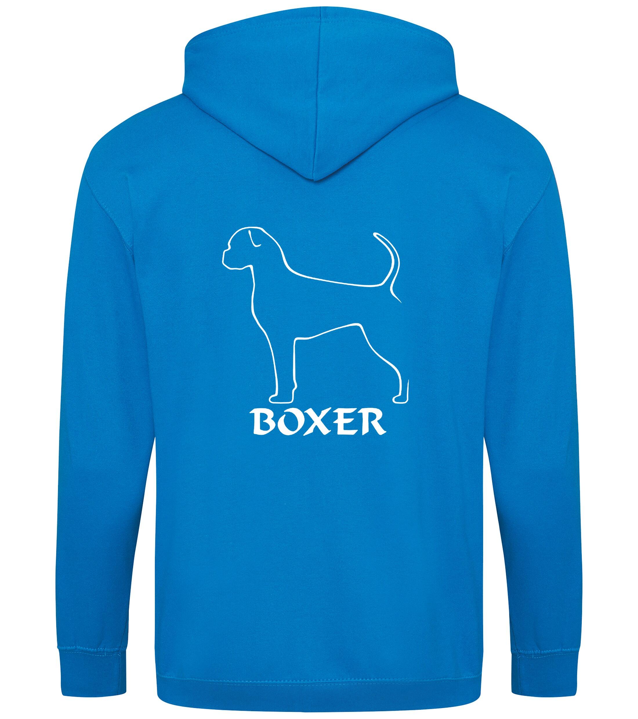 Unisex Boxer Ear Drop (2) Zipped Hoodie Sapphire Blue (White)