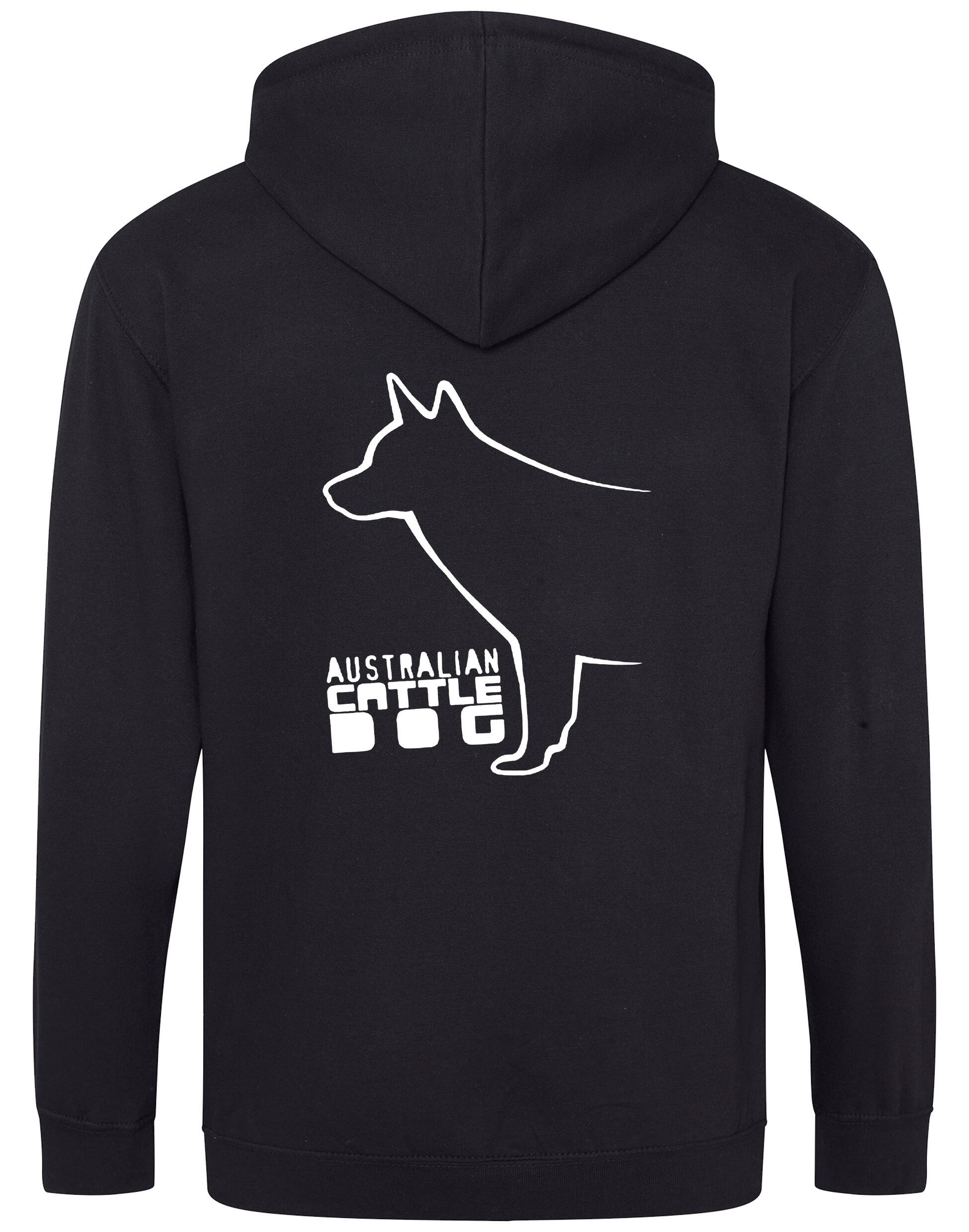 Unisex Australian Cattle Dog Zipped Hoodie Black (White)