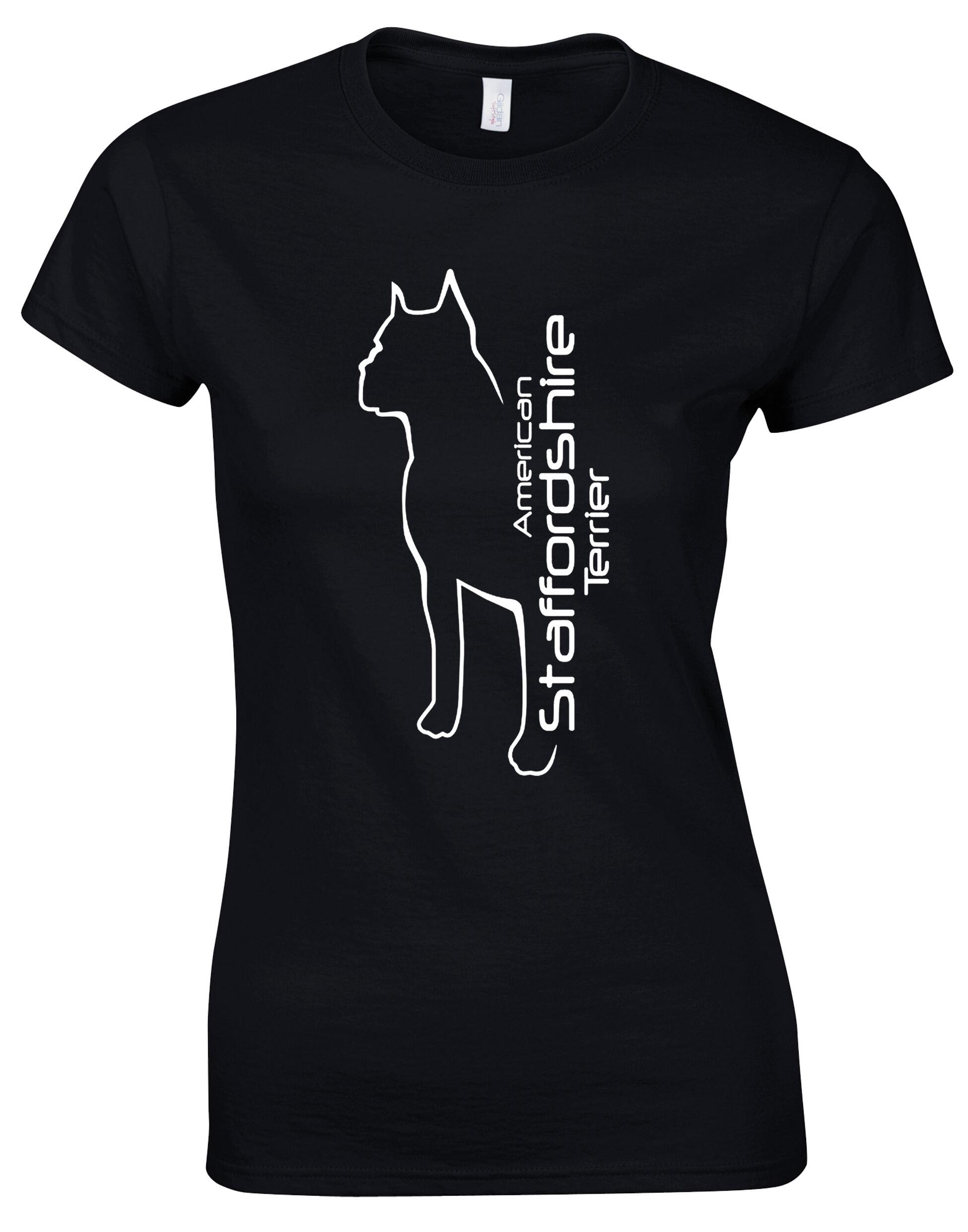 Female American Staffordshire Terrier Roundneck T-Shirt Black (White)