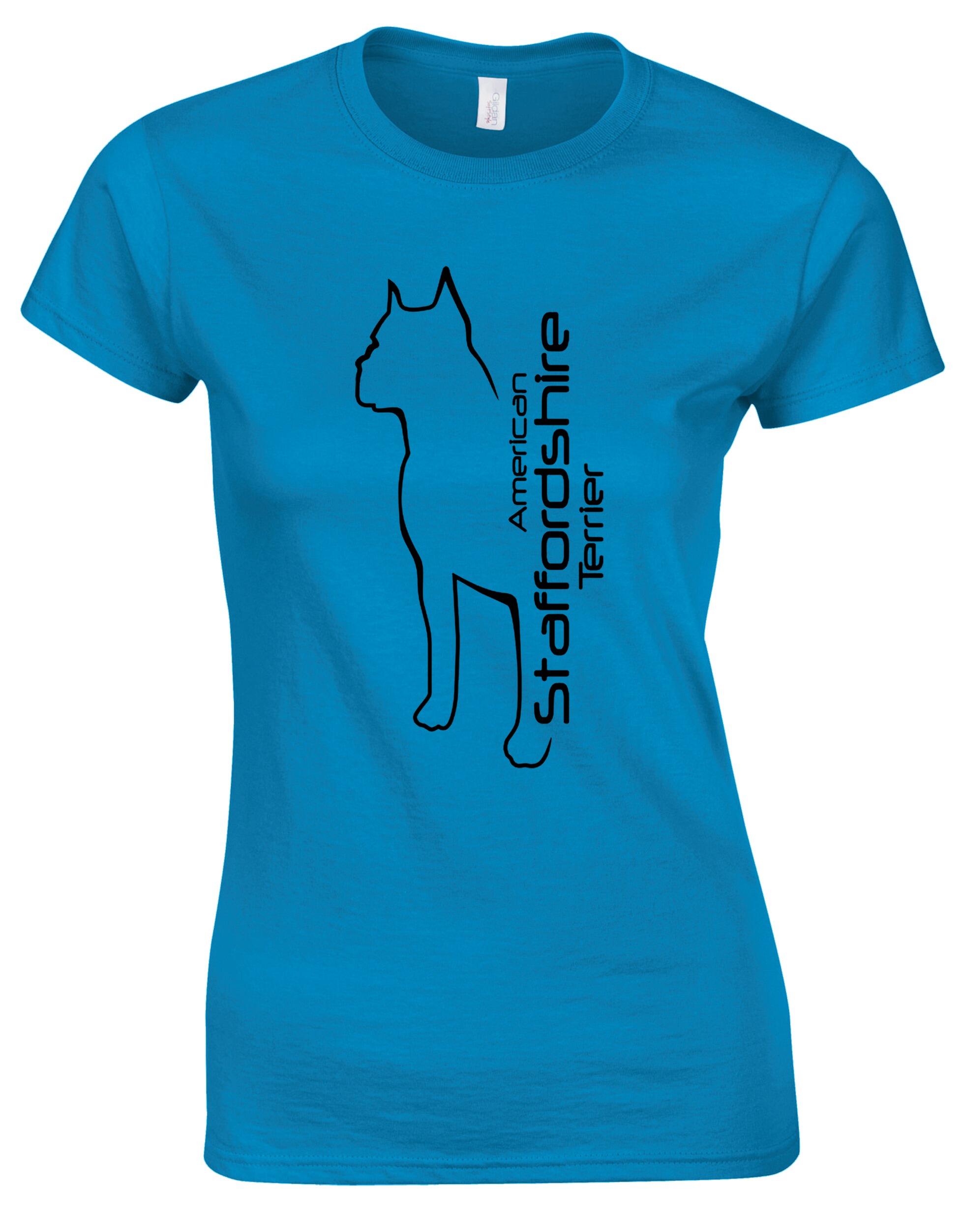 Female American Staffordshire Terrier Roundneck T-Shirt Sapphire Blue (Black)