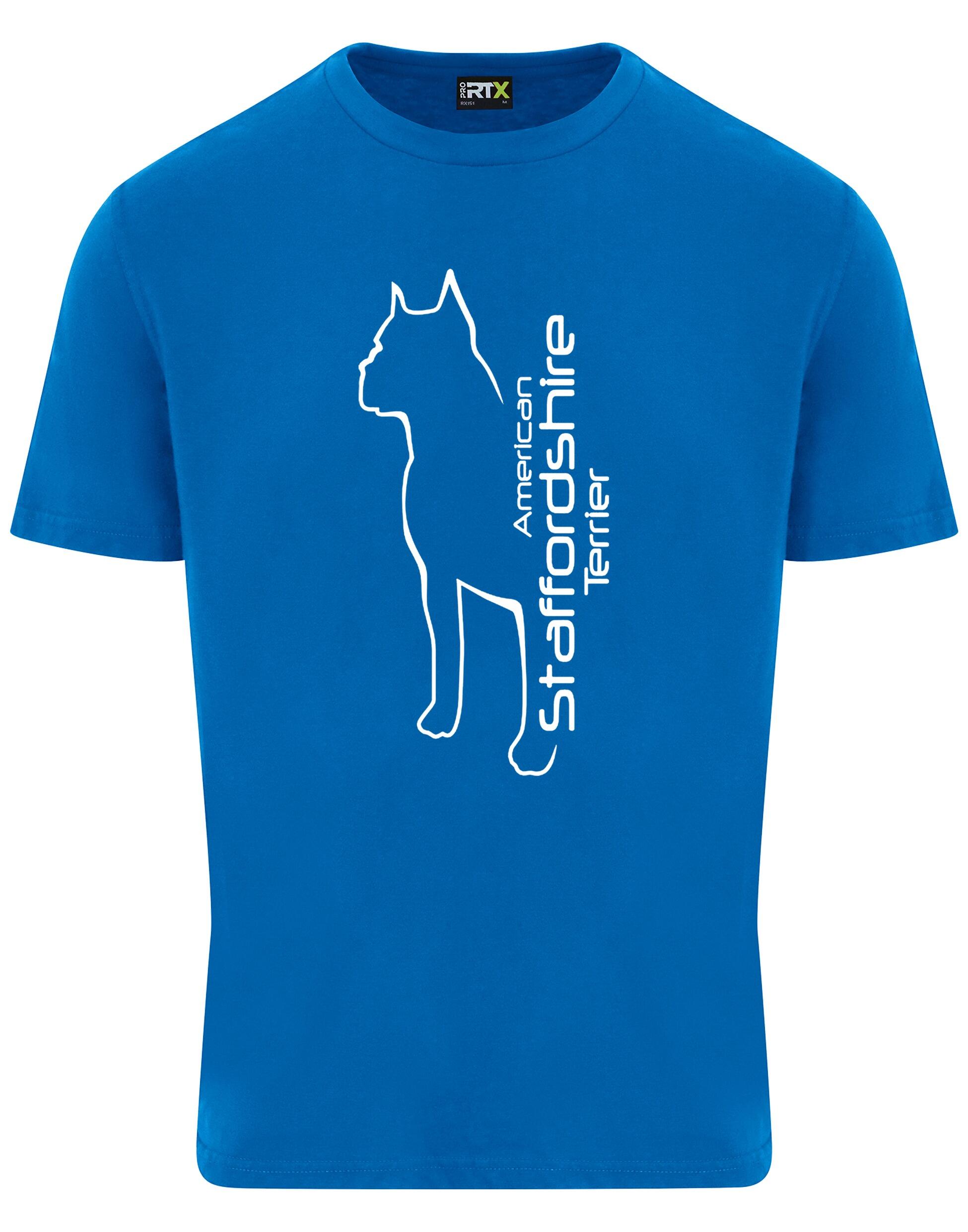 Unisex American Staffordshire Terrier Roundneck T-Shirt Sapphire Blue (White)